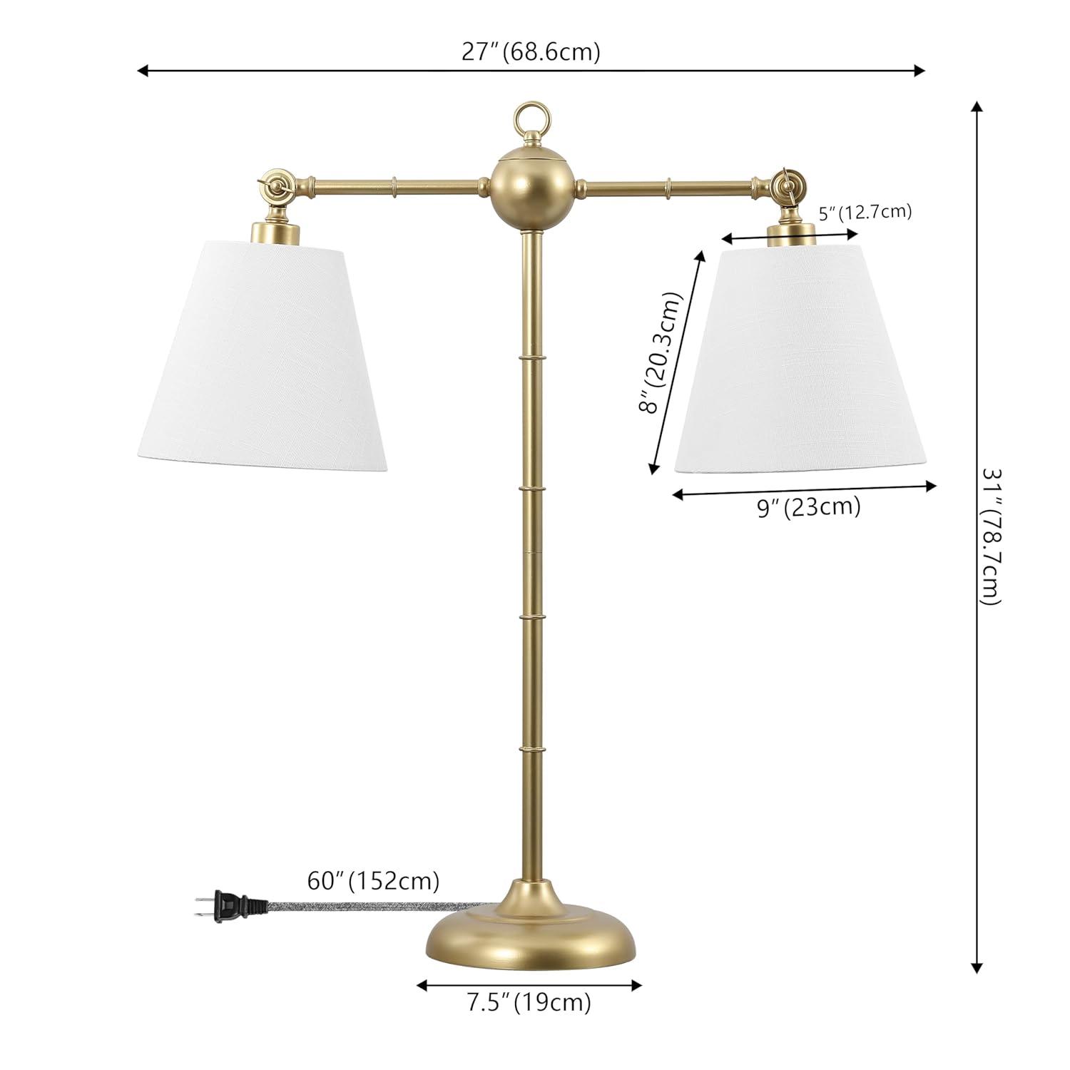 Gold Adjustable Dual White Shade Library Table Lamp