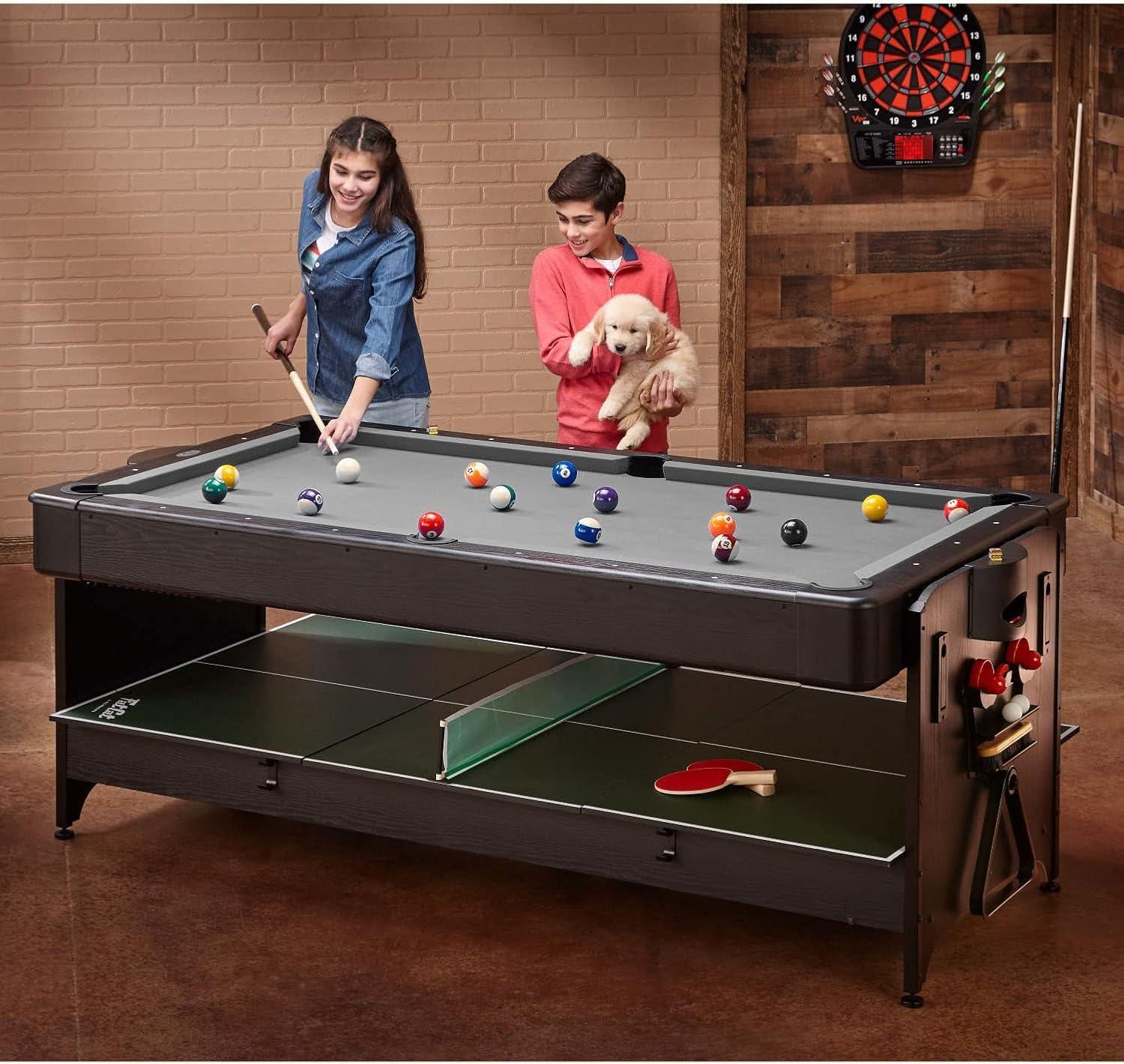 Gray 7-Foot 3-in-1 Multi-Game Table with Rotation