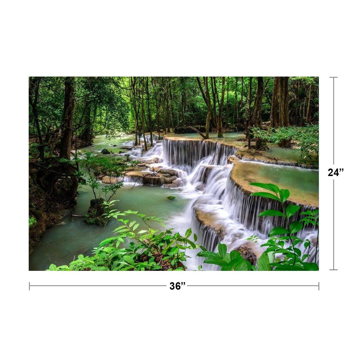 Huay Mae Kamin River Waterfall Jungle Forest Thailand Photo Cool Wall Art Print Poster 36x24