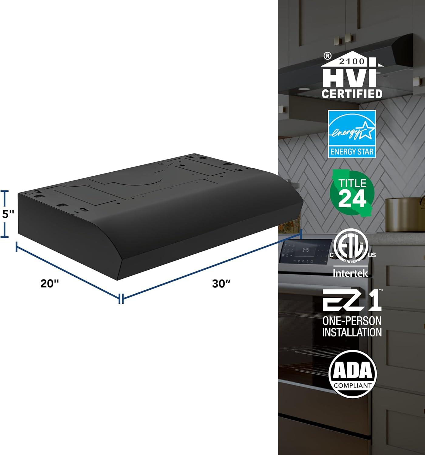 Broan-NuTone MTR1303BL 30-Inch Under Cabinet Range Hood, Energy Star, 350 Max Blower CFM, Black