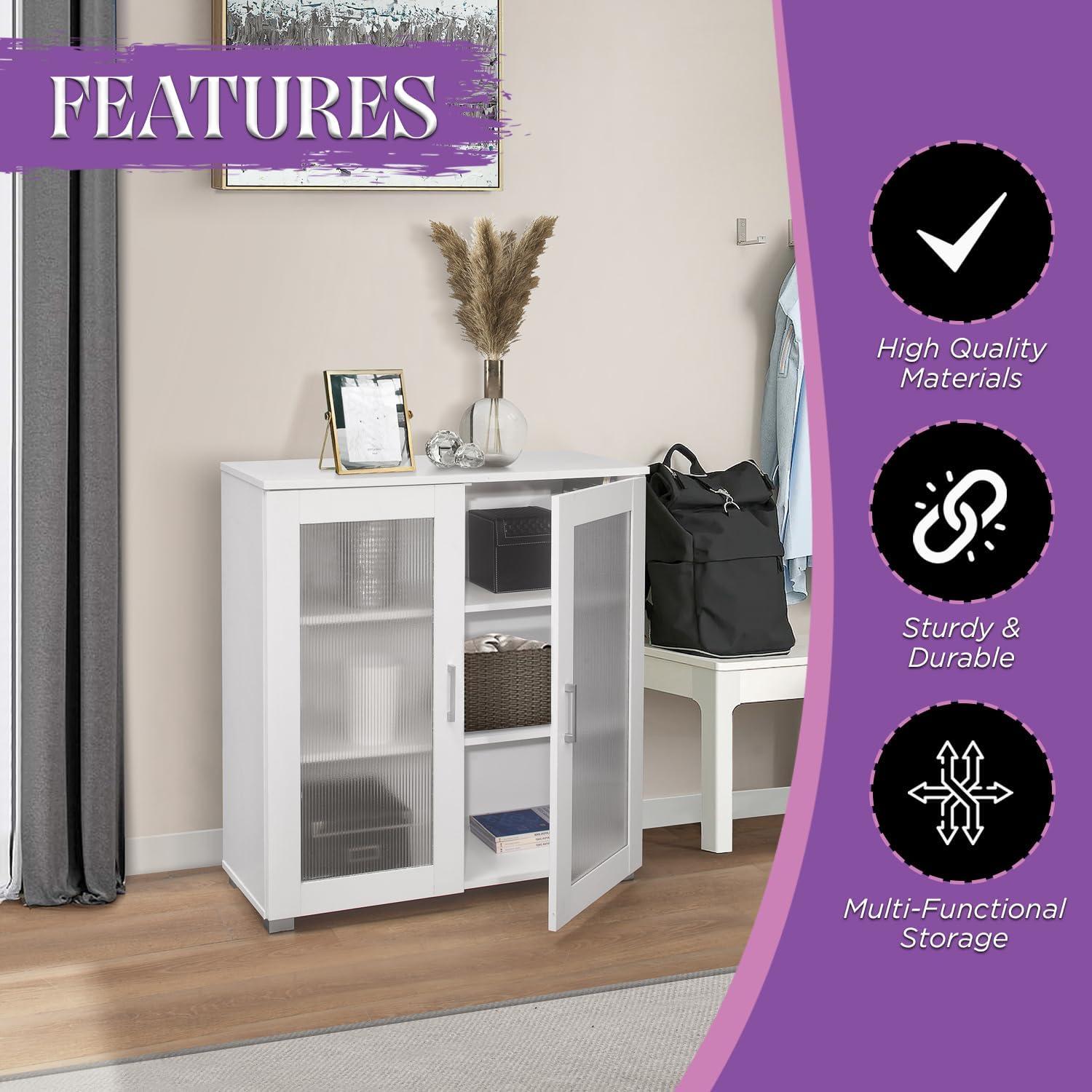 Kings Brand Furniture - 2-Door Accent Storage Cabinet, Sideboard Buffet Floor Storage Cupboard for Kitchen, Dining Room, Living Room, Entryway - White