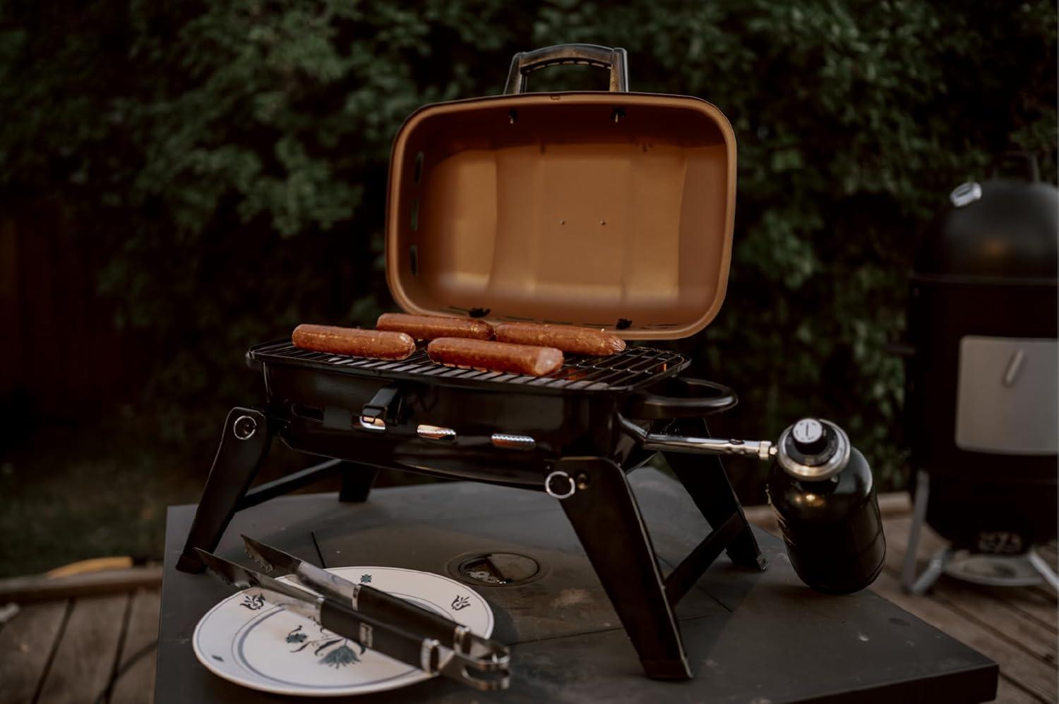 Portable Stainless Steel Tabletop Propane Gas Grill with Heat Resistant Handles