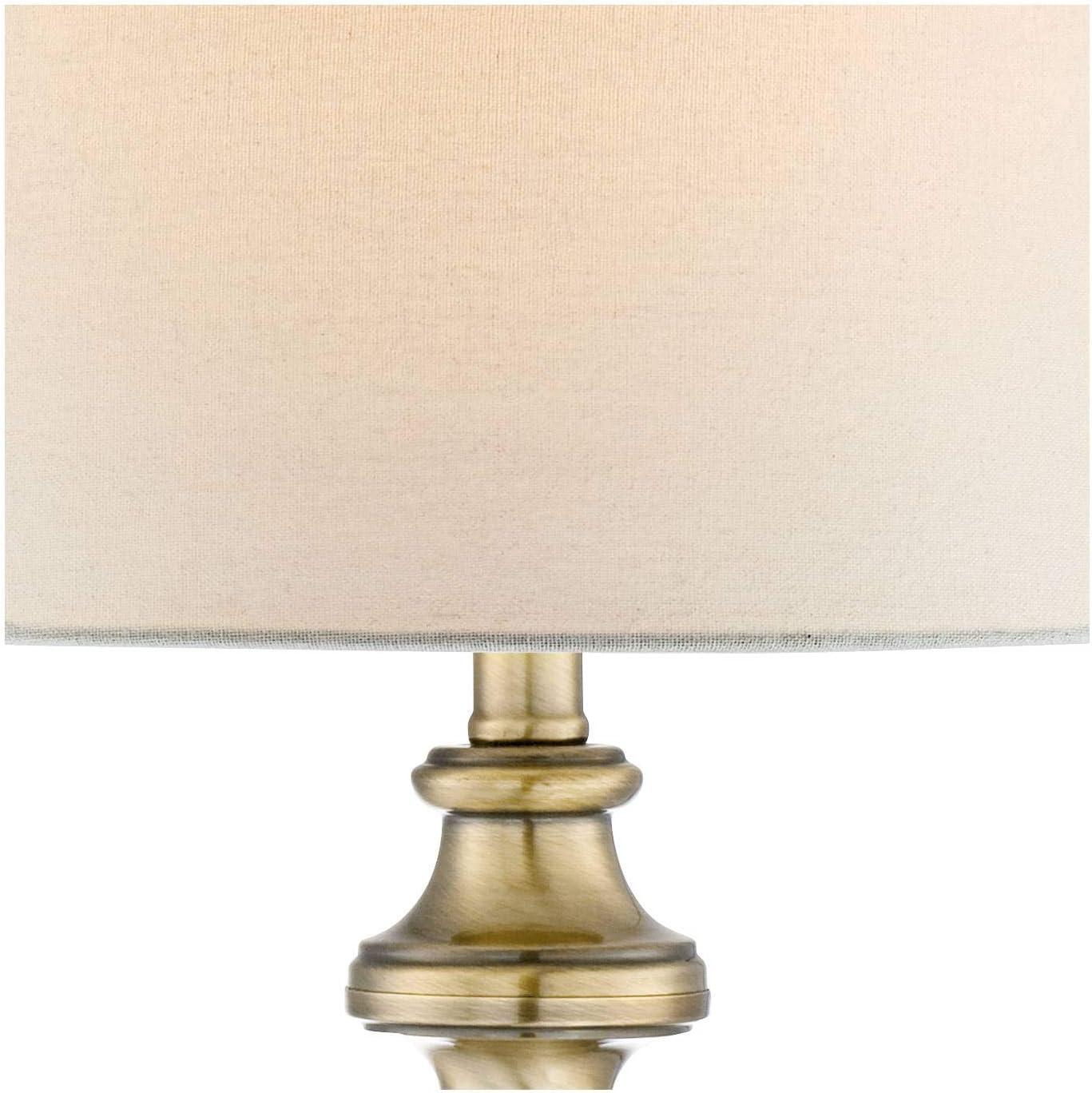 Regency Hill Traditional Table Lamp 26" High Antique Brass Candlestick White Fabric Drum Shade for Living Room Family Bedroom Bedside