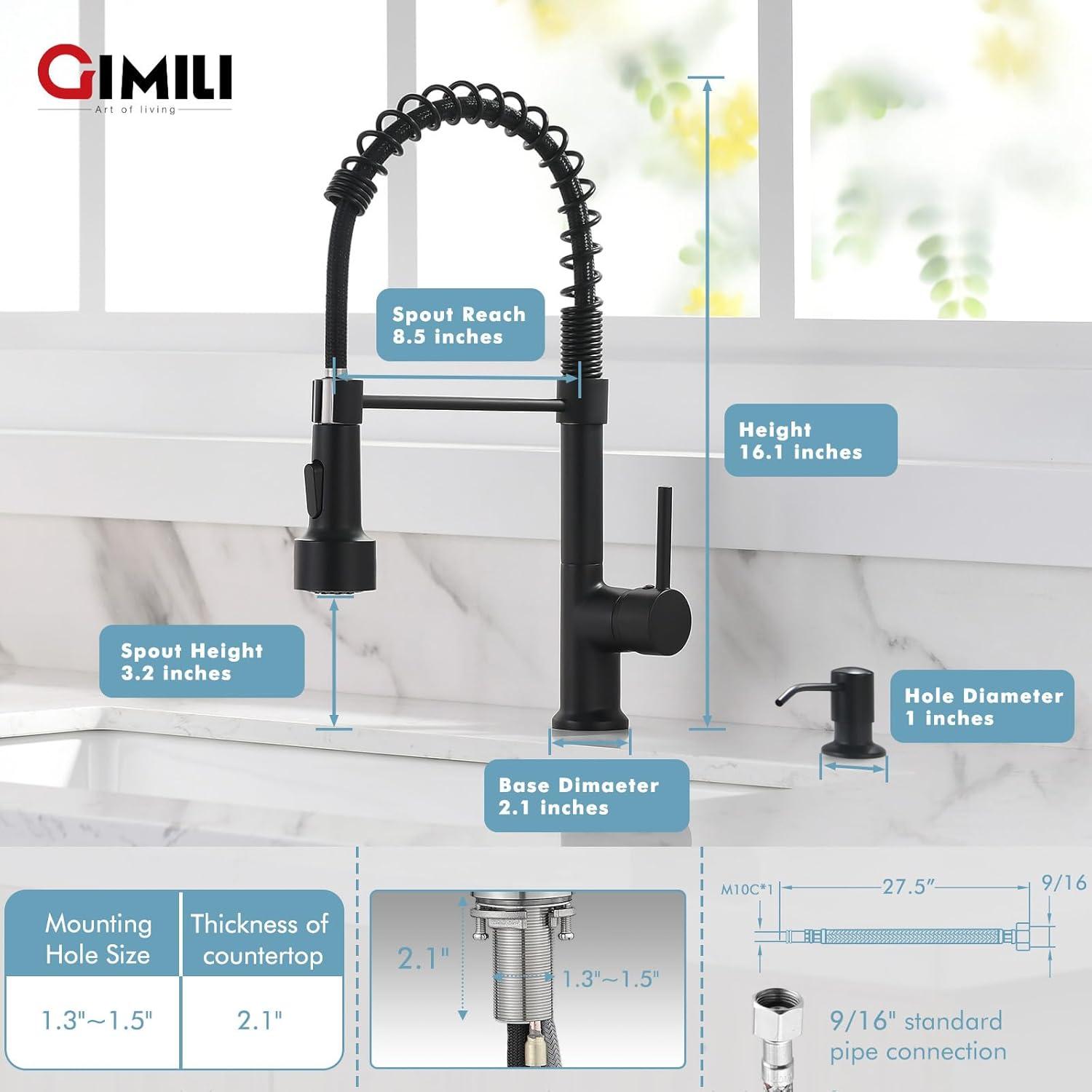 Matte Black LED Kitchen Faucet with Pull Down Sprayer and Soap Dispenser