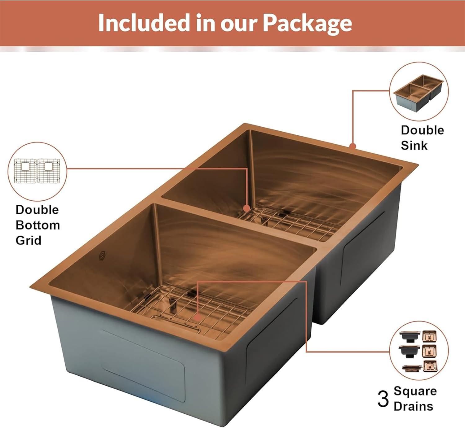 Matte Copper Finish Double Bowl Stainless Steel Undermount Kitchen Sink