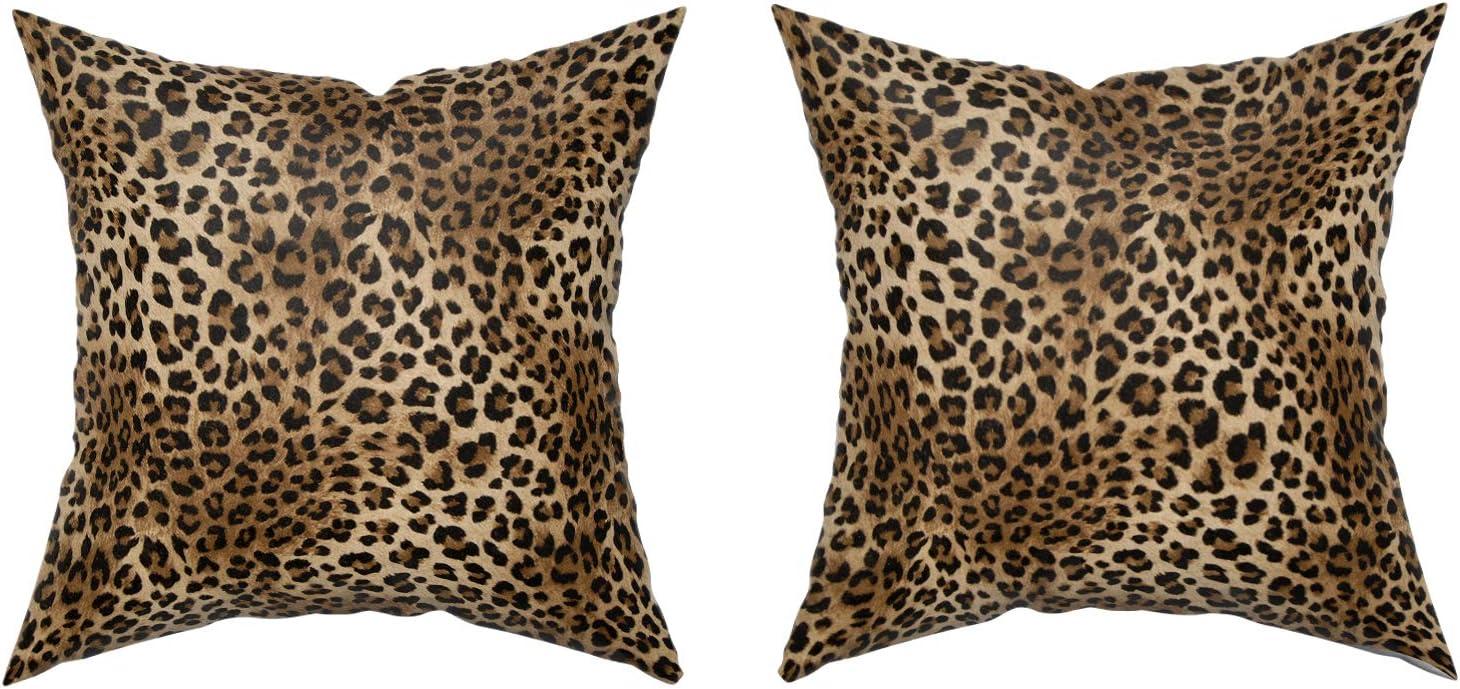 Brown Leopard Throw Pillow Cover - 2 Pcs Cheetah Pillow Case 20x20 inch Cotton Soft Animal Print Pillows Covers Decorative Cushion Cover for Home Couch Bed Sofa Double Side Printed