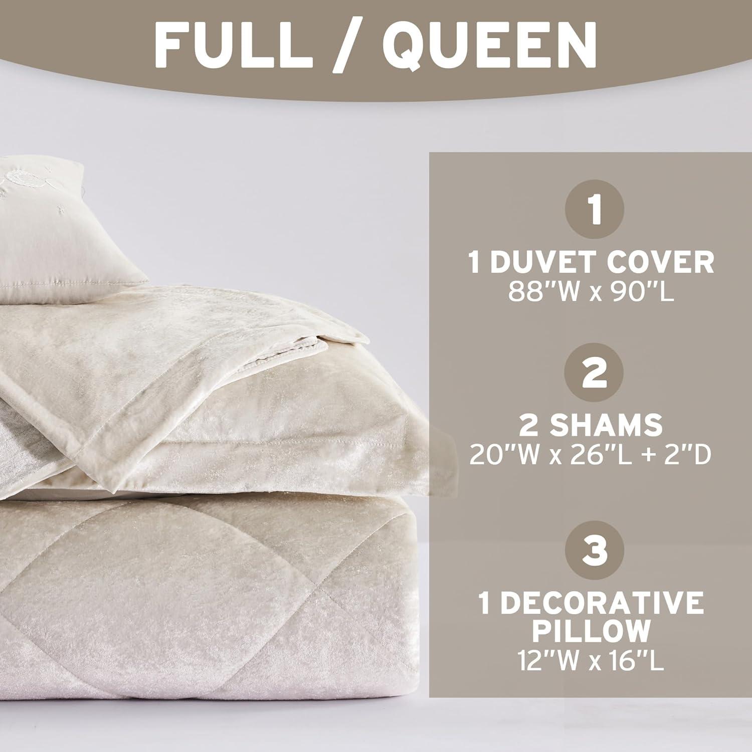 Champagne Velvet Diamond Quilted Queen Duvet Cover Set