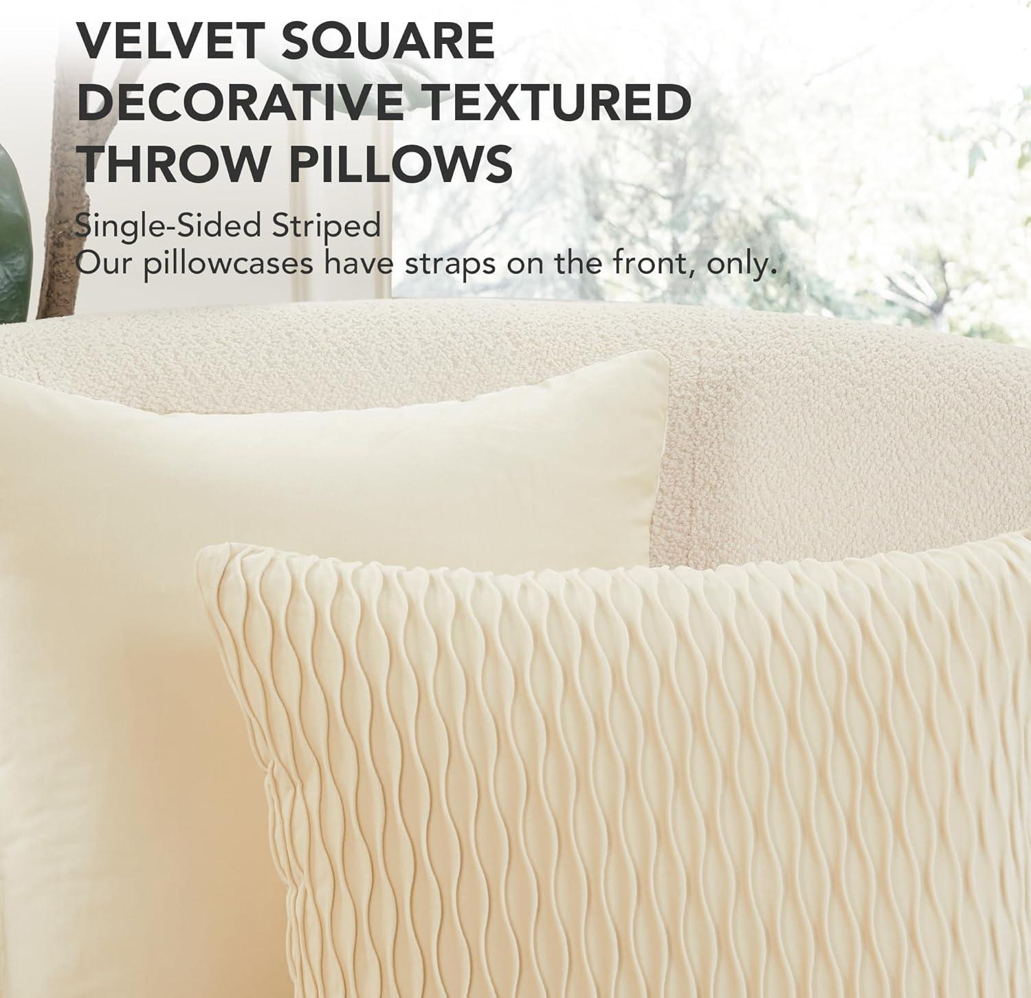 Deconovo Decorative Velvet Throw Pillow Covers, Set of 2, Soft & Elegant Cushion Covers for Sofa, Bedroom, Living Room & Home Decor, Wave/Cream White, 16x16 Inch