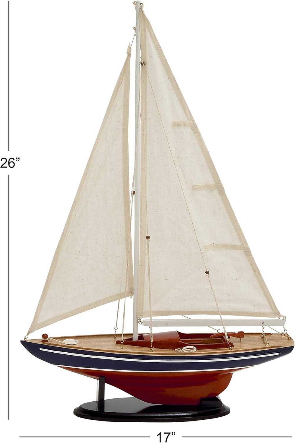 DecMode Coastal Dark Brown Wood Sail Boat Sculpture, 17"W x 26"H