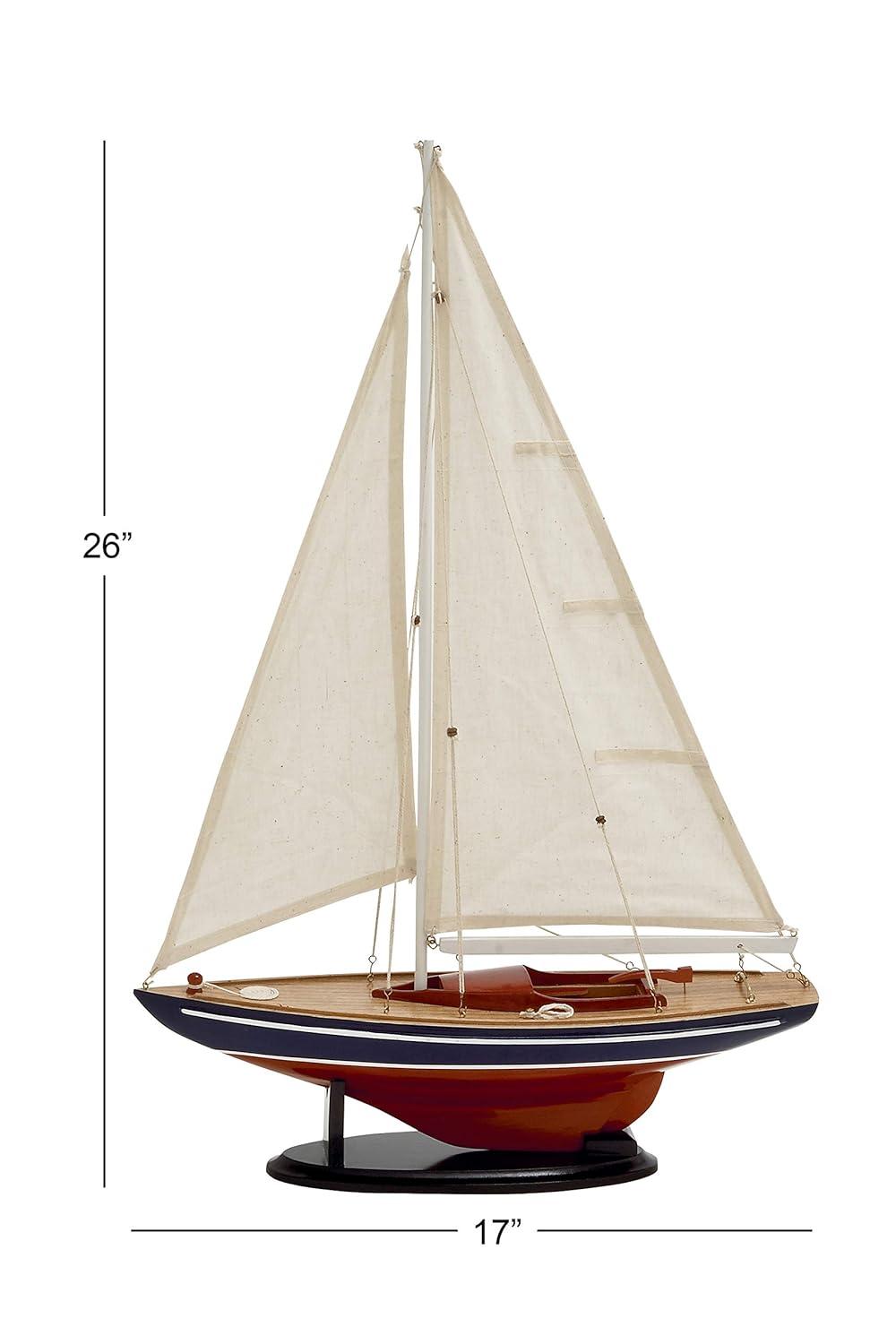 DecMode Coastal Dark Brown Wood Sail Boat Sculpture, 17"W x 26"H