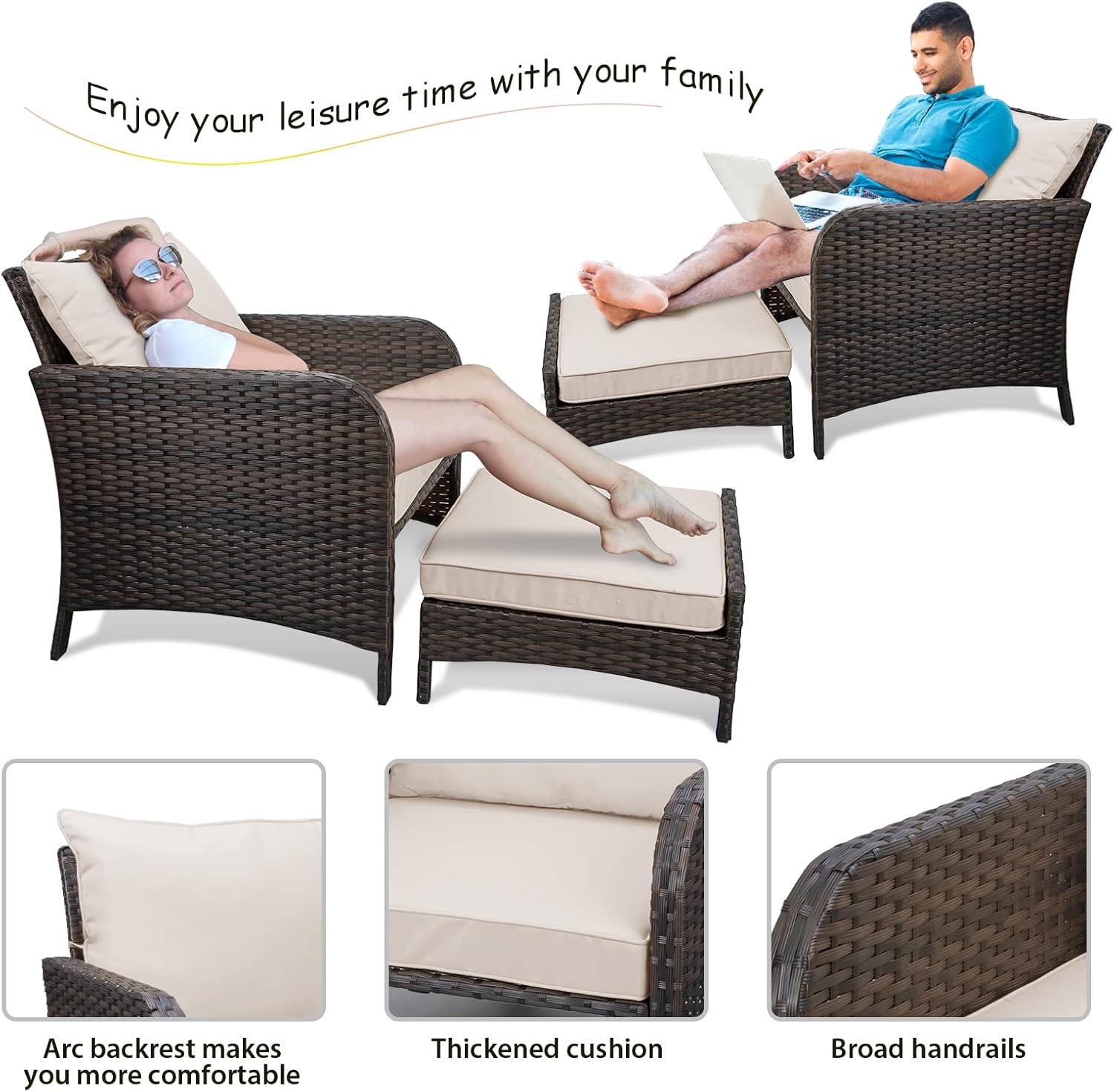 Beige Cushioned Brown Wicker 5-Piece Patio Conversation Set