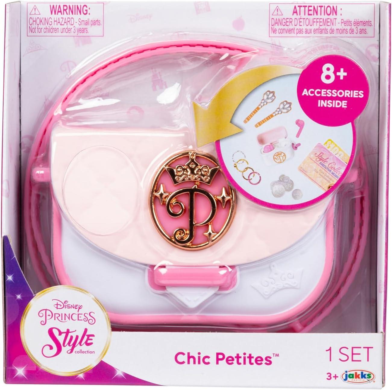 Disney Princess Style Collection Girls Purse Pretend Play Chic Petite Bag A - Mini Soft Vinyl Handbag for Girls with 5+ Accessories for Girls Ages 3 and Up