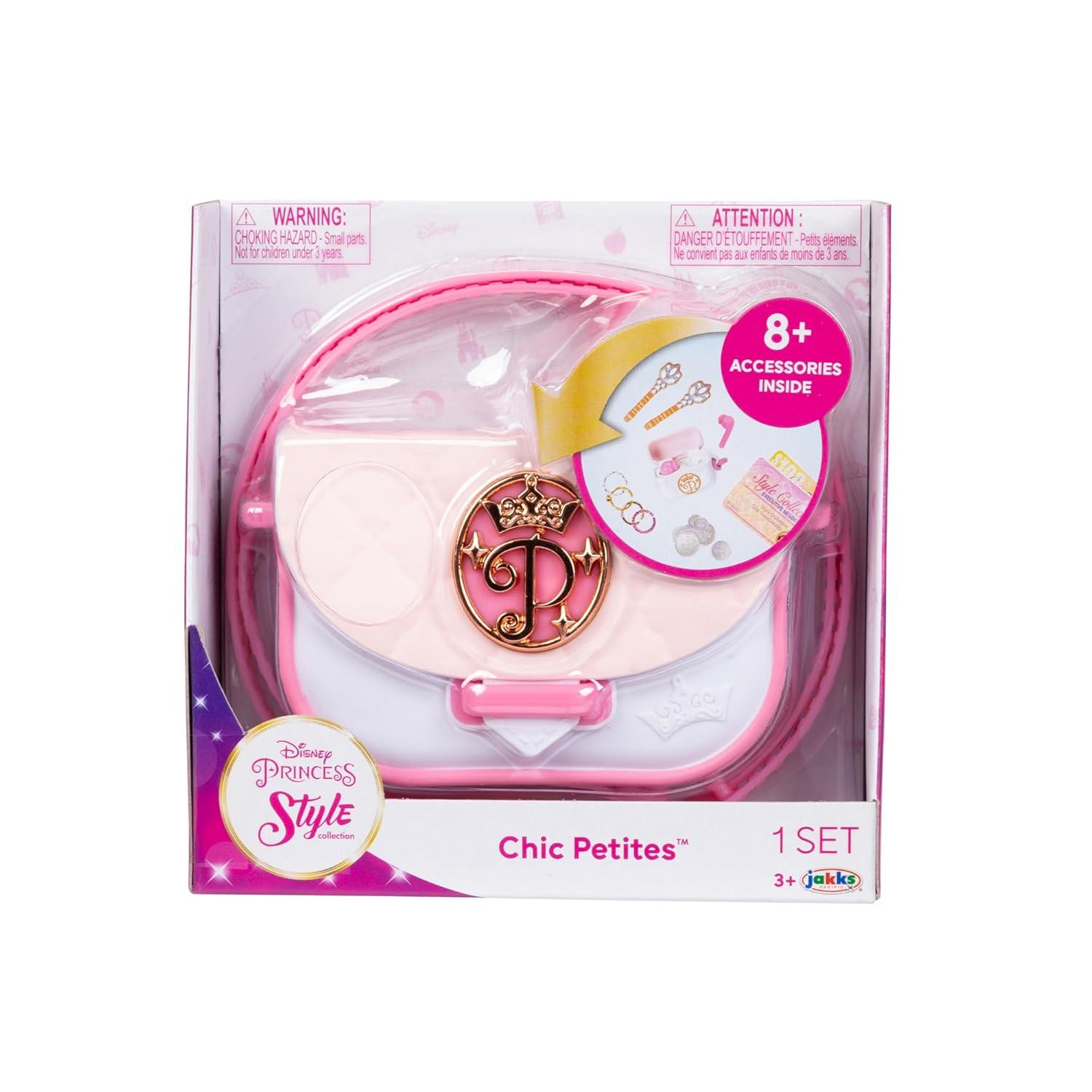 Disney Princess Style Collection Girls Purse Pretend Play Chic Petite Bag A - Mini Soft Vinyl Handbag for Girls with 5+ Accessories for Girls Ages 3 and Up