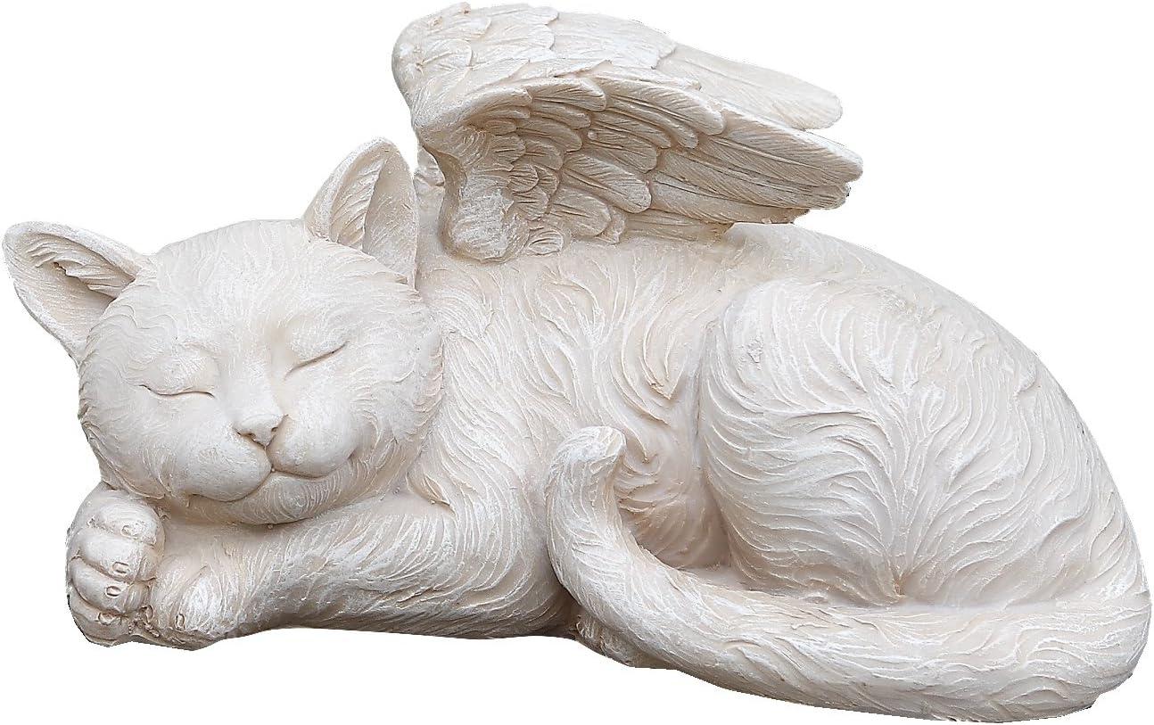 Napco Sleeping Cat with Angel Wings Brushed Ivory 9.5 x 5 Resin Bereavement Garden Statue