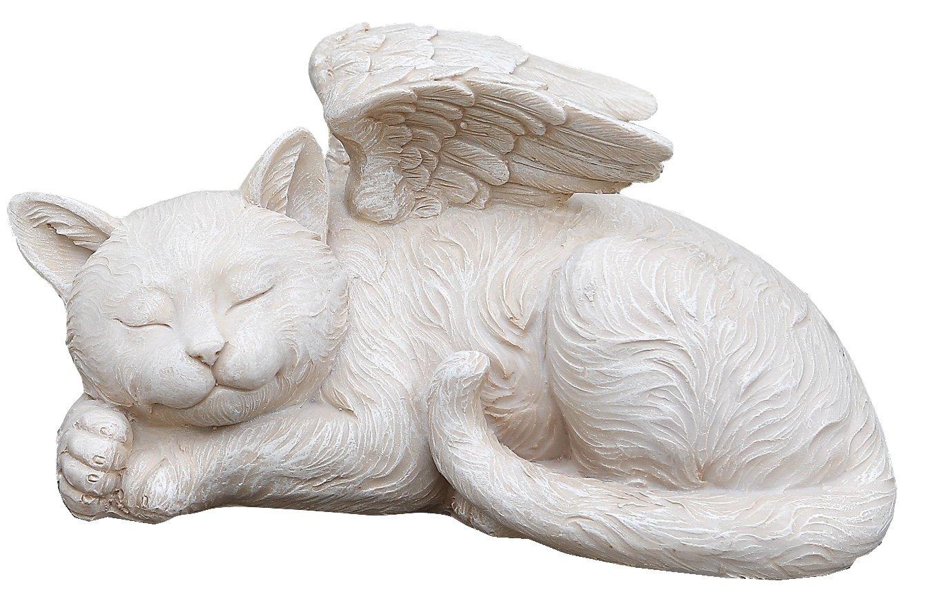 Napco Sleeping Cat with Angel Wings Brushed Ivory 9.5 x 5 Resin Bereavement Garden Statue