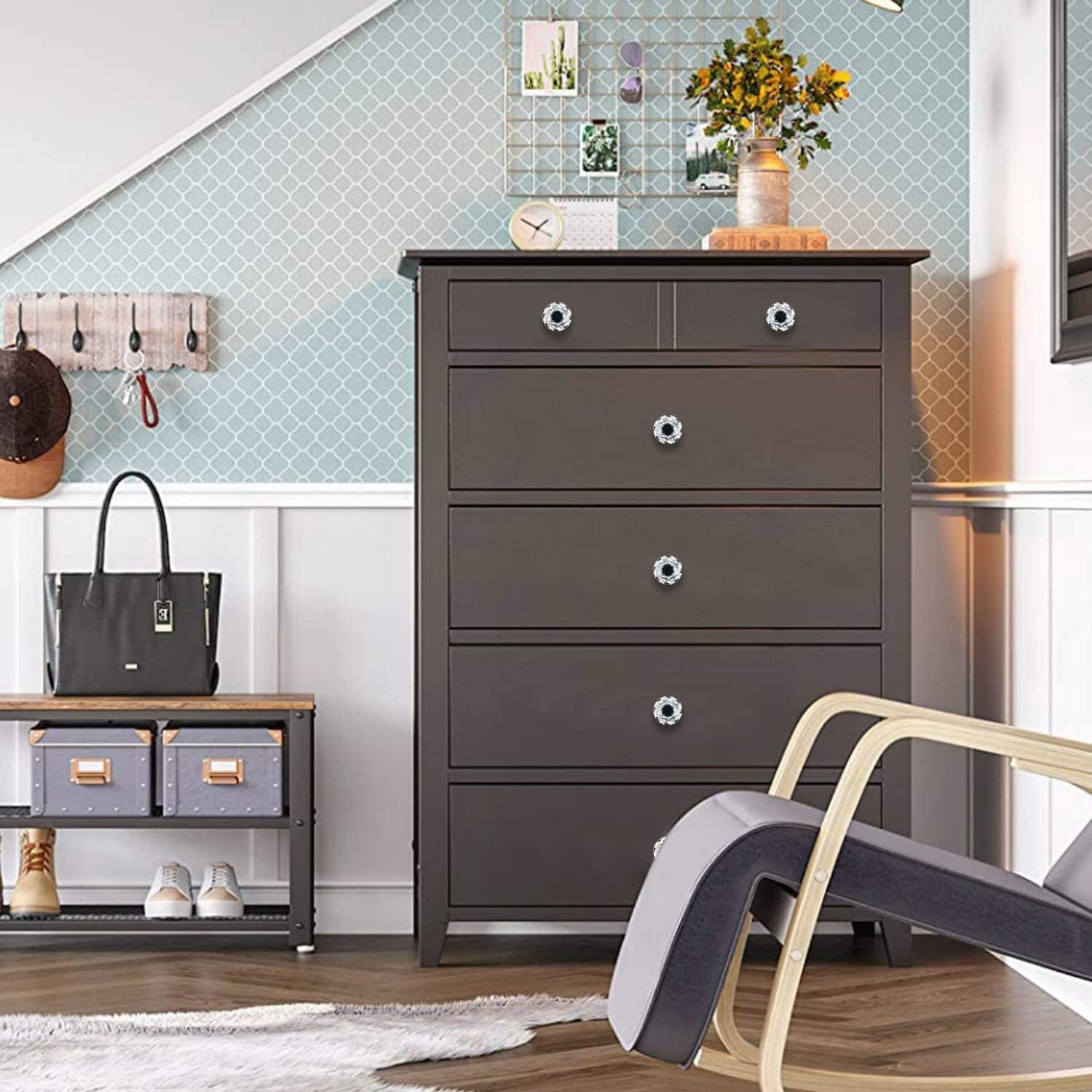 YourGift 12 Pack Drawer Knobs Diamond Shaped Crystal Glass 30mm Cabinet Knobs Pull Handles (Black)