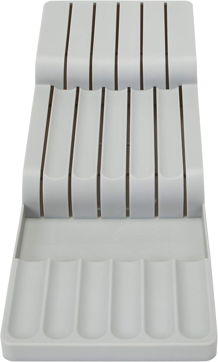 Gray Plastic 2 Tier Knife Drawer Organizer with 11 Slots