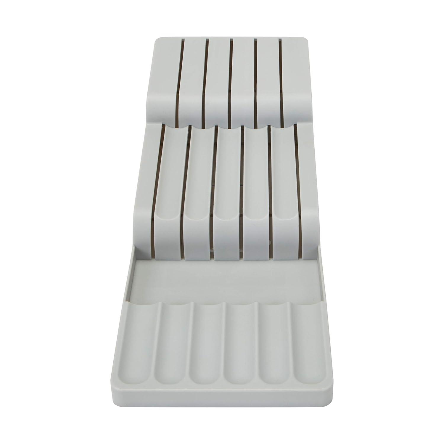 Gray Plastic 2 Tier Knife Drawer Organizer with 11 Slots