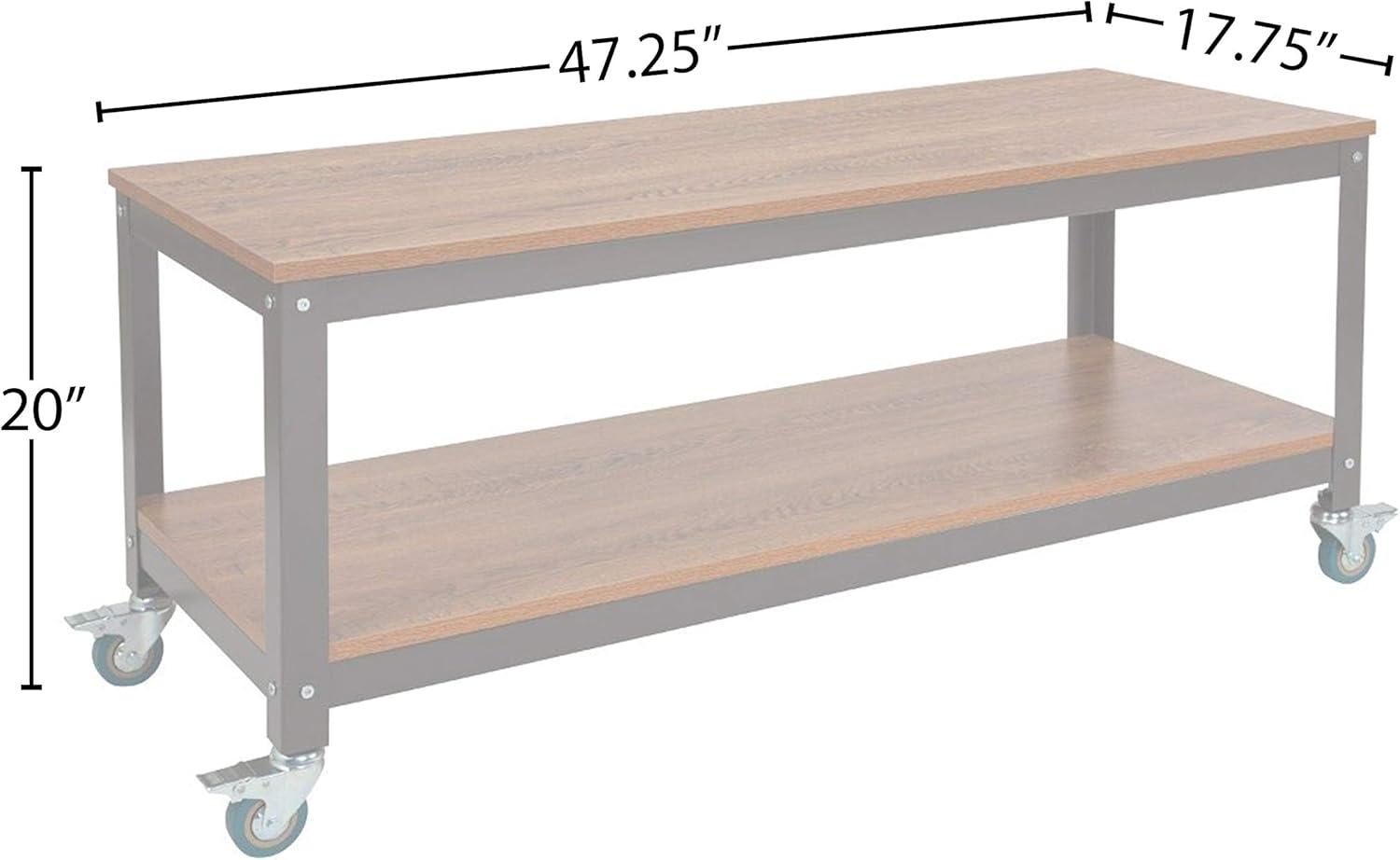 Flash Furniture Livingston Collection TV Stand in Brown Oak Wood Grain Finish with Metal Wheels