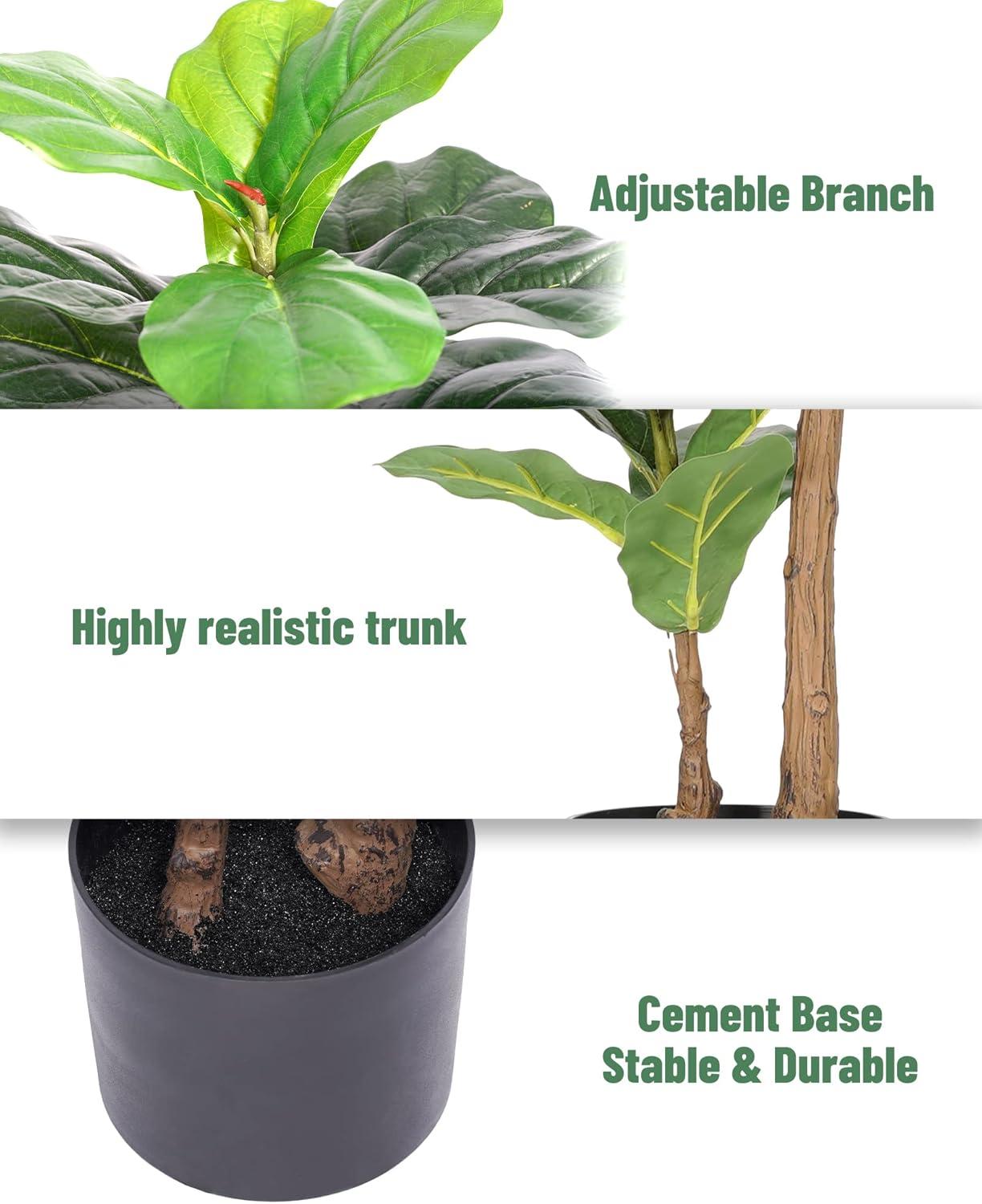 Fiddle Leaf Fig Tree Artificial Plant 4FT Tall Faux Plants Indoor Fake Ficus Lyrata Plant in Pot Artificial Fig Trees for Home Office Store Room Decor Indoor Outdoor Housewarming Gift