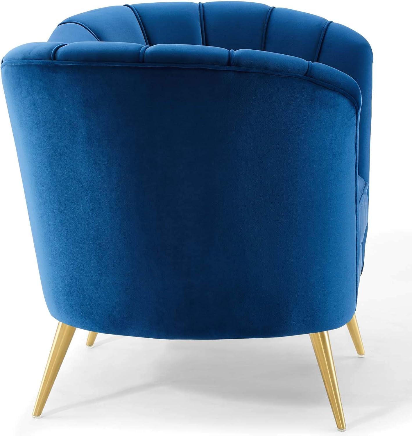 Navy Velvet and Wood Accent Chair with Gold Legs