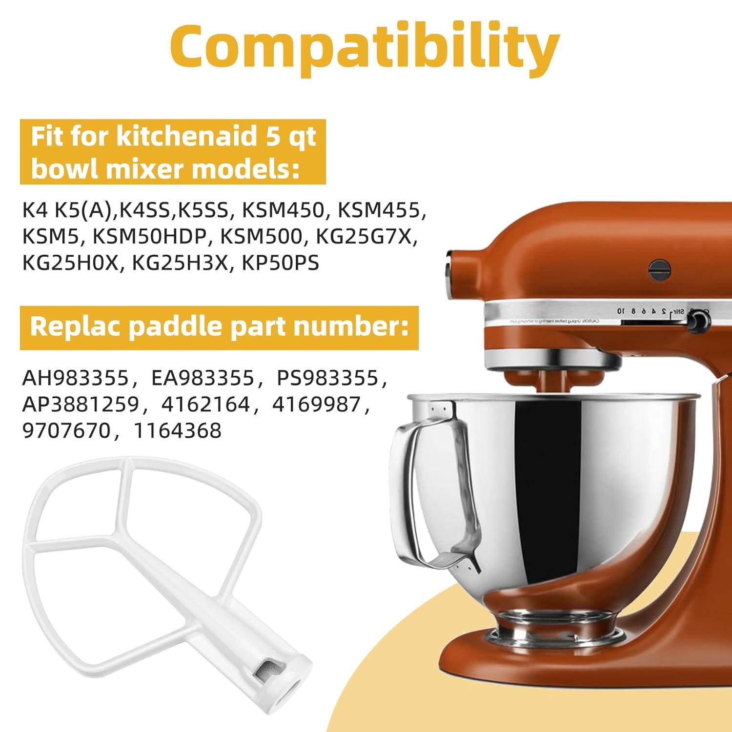 K5AB K5SS Coated Flat Beater Replacement for Kitchenaid 5 Qt Bowl Mixer K4 K5 KP50 KSM5 KSM50 KSM500PS KSM450, Paddle Attachment for Kitchenaid Mixer
