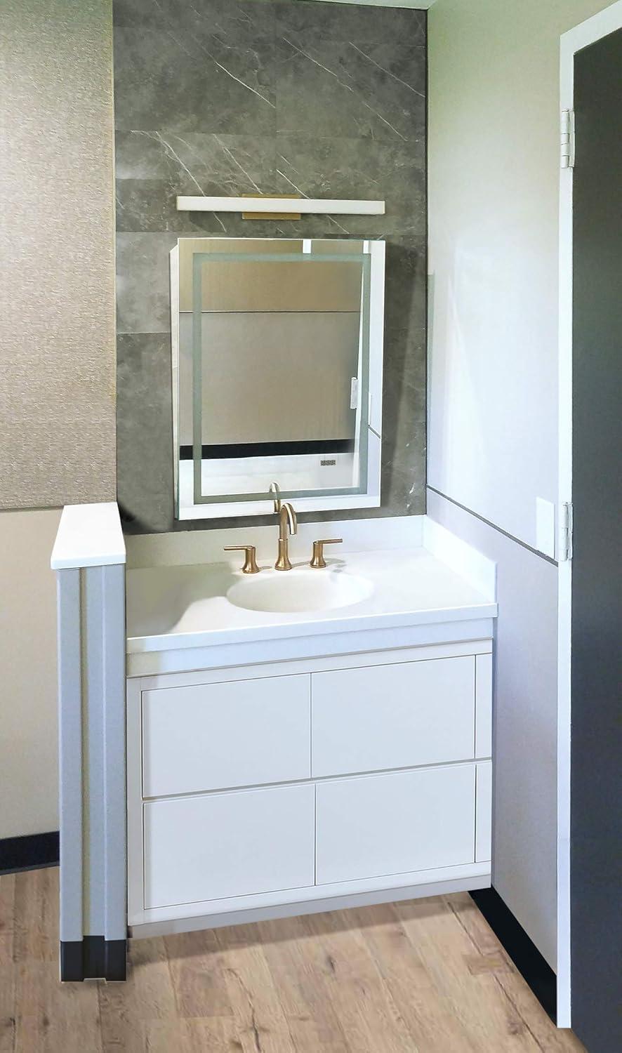 Rectangular Silver LED Bathroom Mirror with Digital Clock