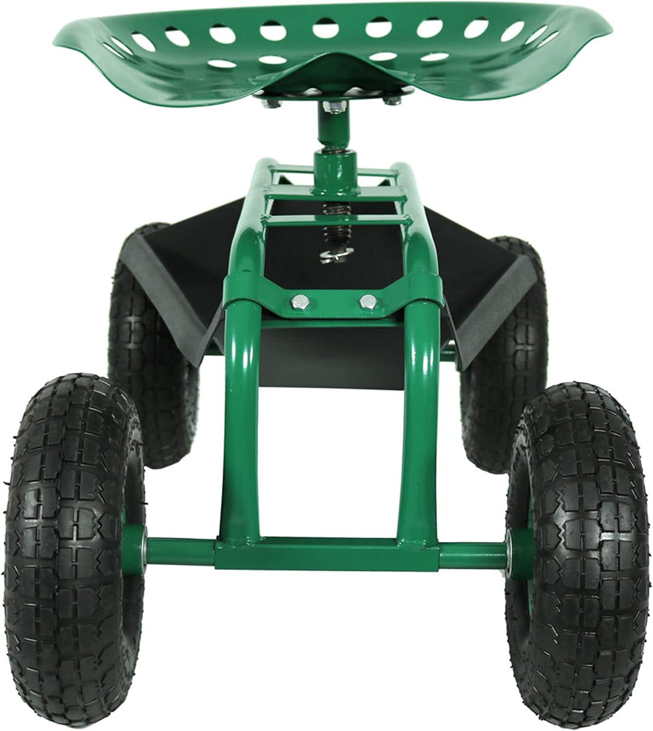 SunnyDaze Decor Steel Rolling Garden Cart Scooter with Swivel Seat and Tool Tray