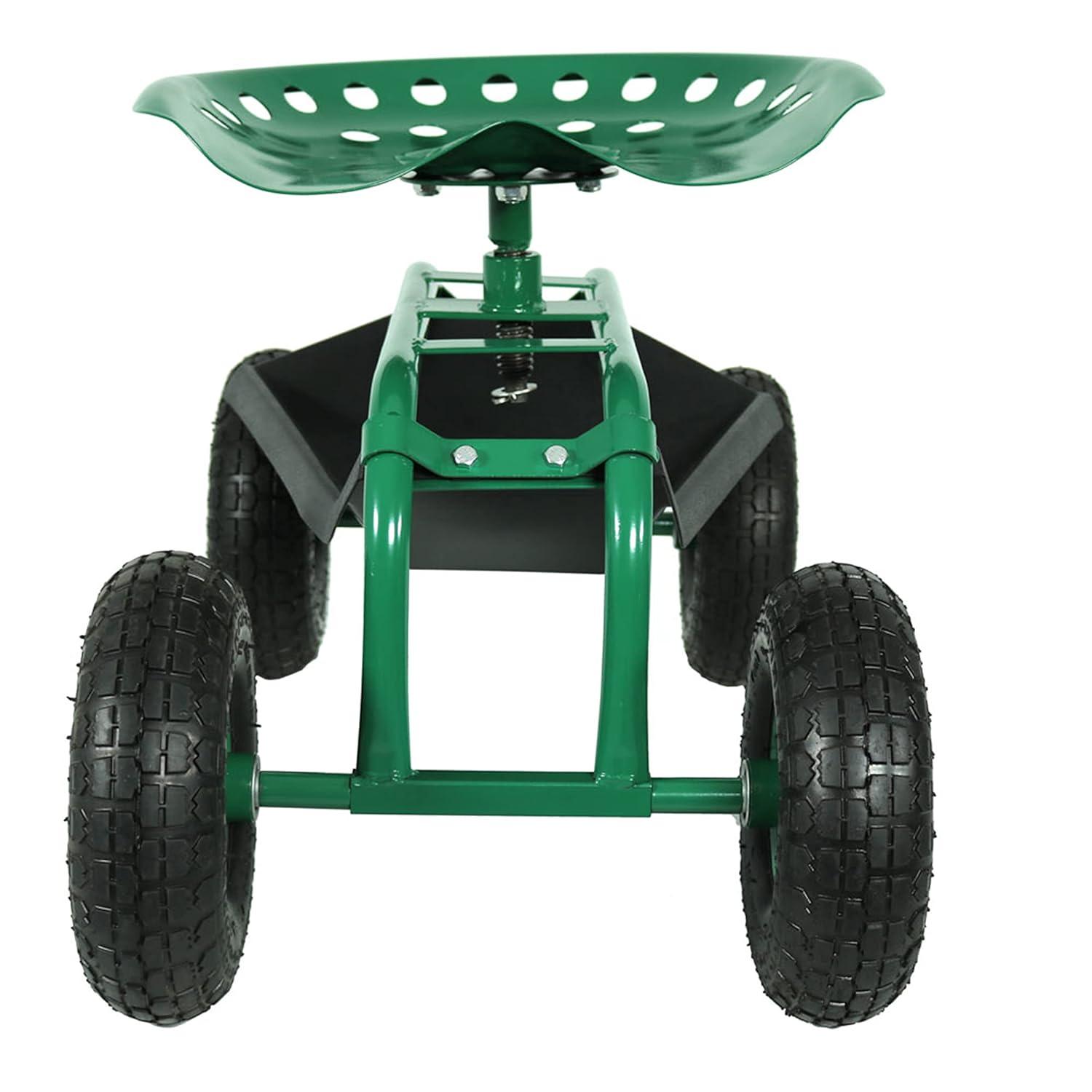 SunnyDaze Decor Steel Rolling Garden Cart Scooter with Swivel Seat and Tool Tray