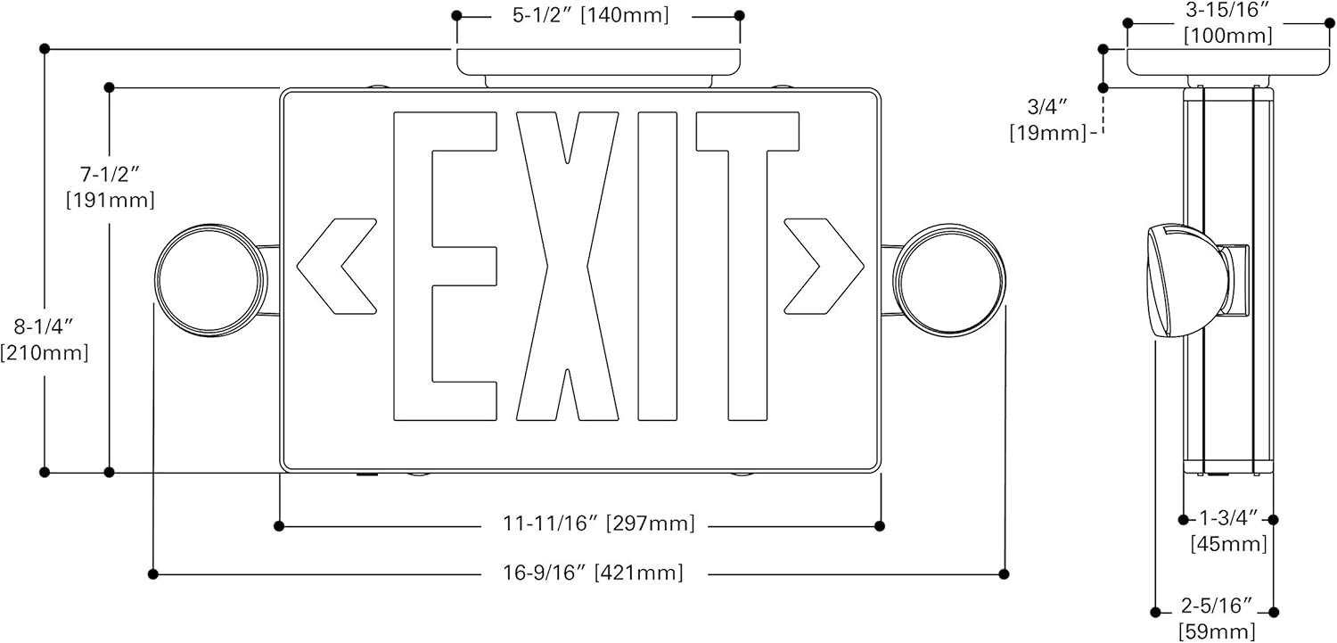 Green LED Exit Sign with Emergency Lights