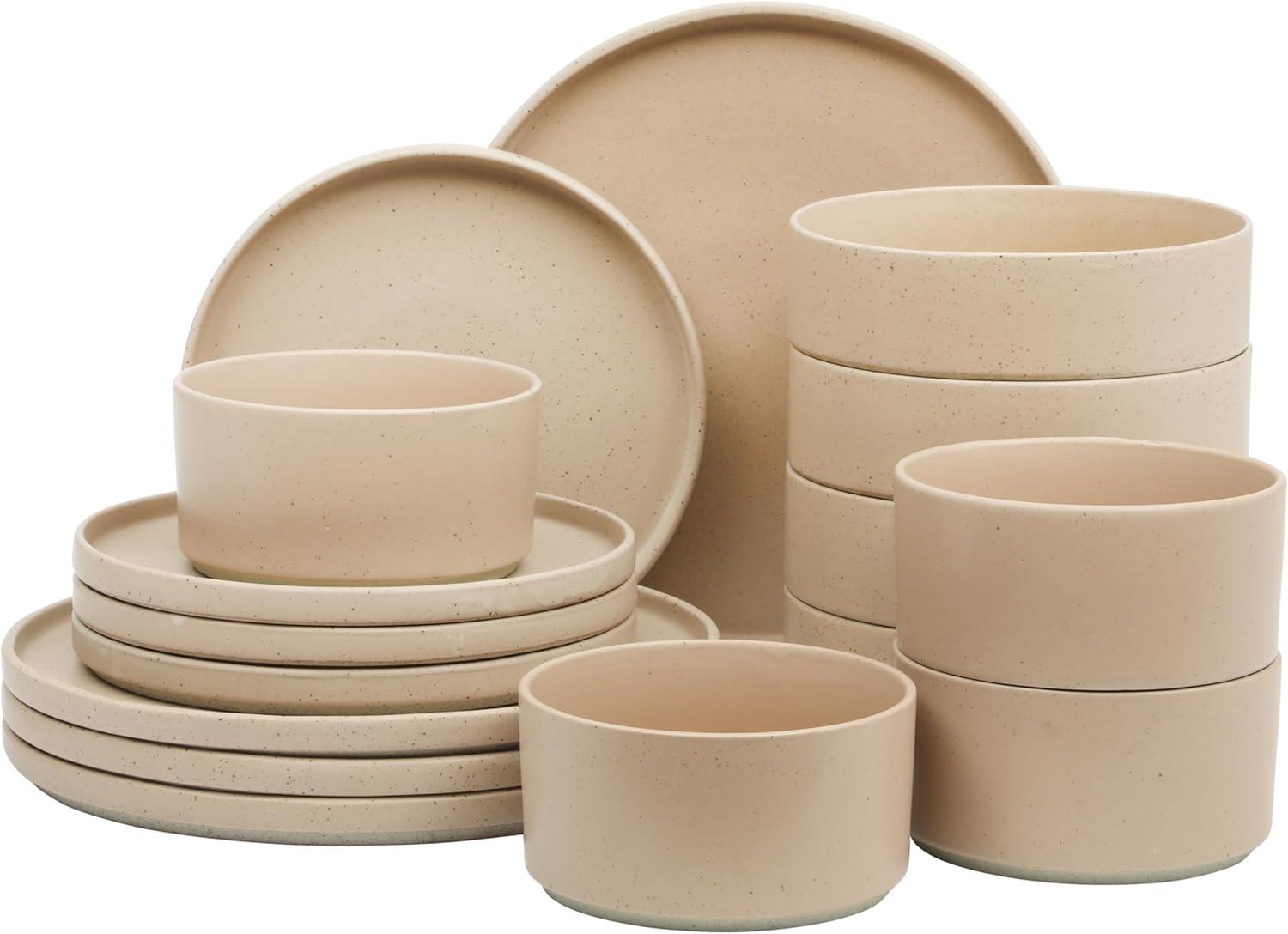 Gibson Elite Gibson Elite Tatum Premium Porcelain Matte Reactive Glaze 16 Piece (Service for 4) Plates and Bolws Stackable Dishes Ceramic Dinnerware