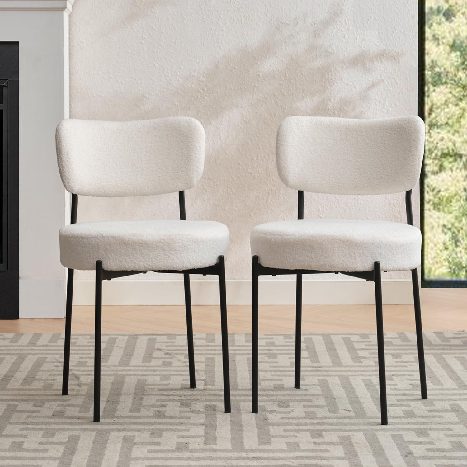 XINMICS White Dining Chairs Boucle Dining Room Chair Set of 2