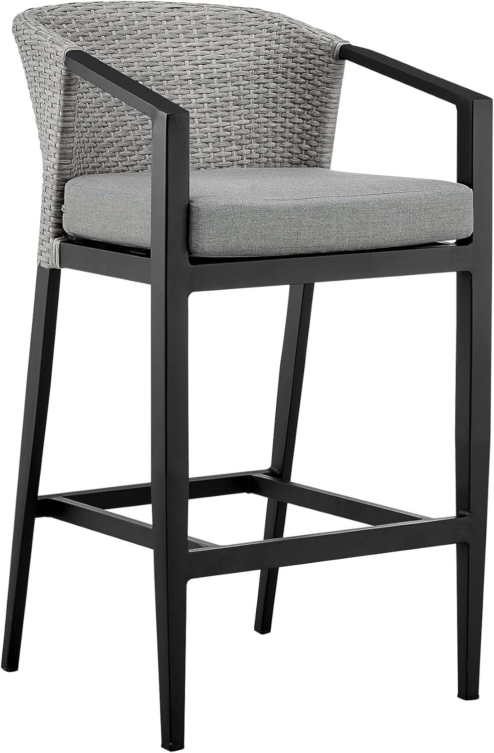 Aileen Dark Grey Cushioned Aluminum and Wicker Outdoor Bar Stool