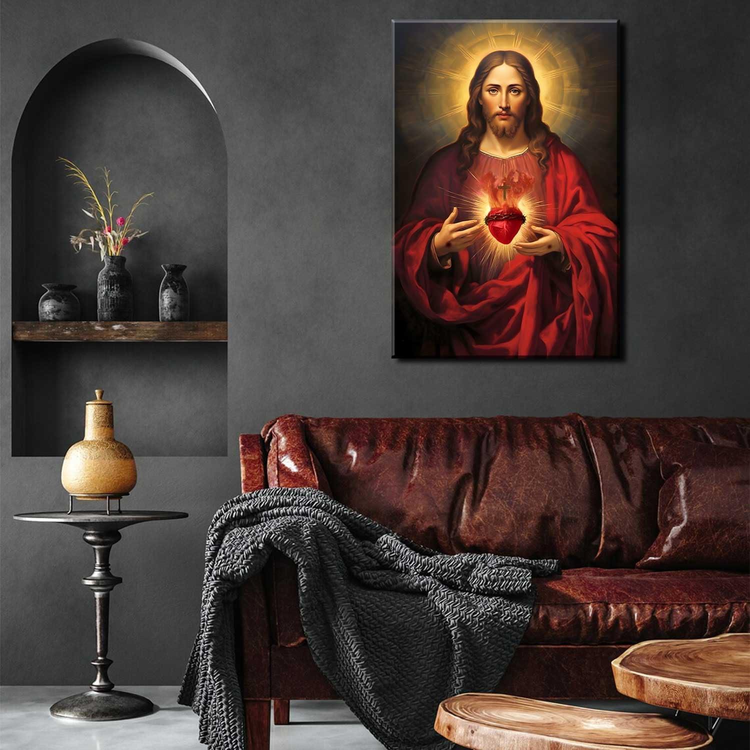 Sacred Heart of Jesus Religious Canvas Wall Art