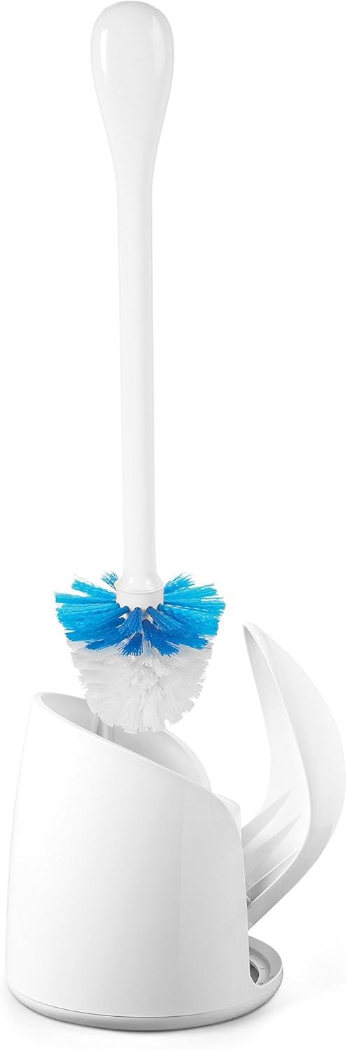 White Compact Toilet Brush with Holder and Ergonomic Handle