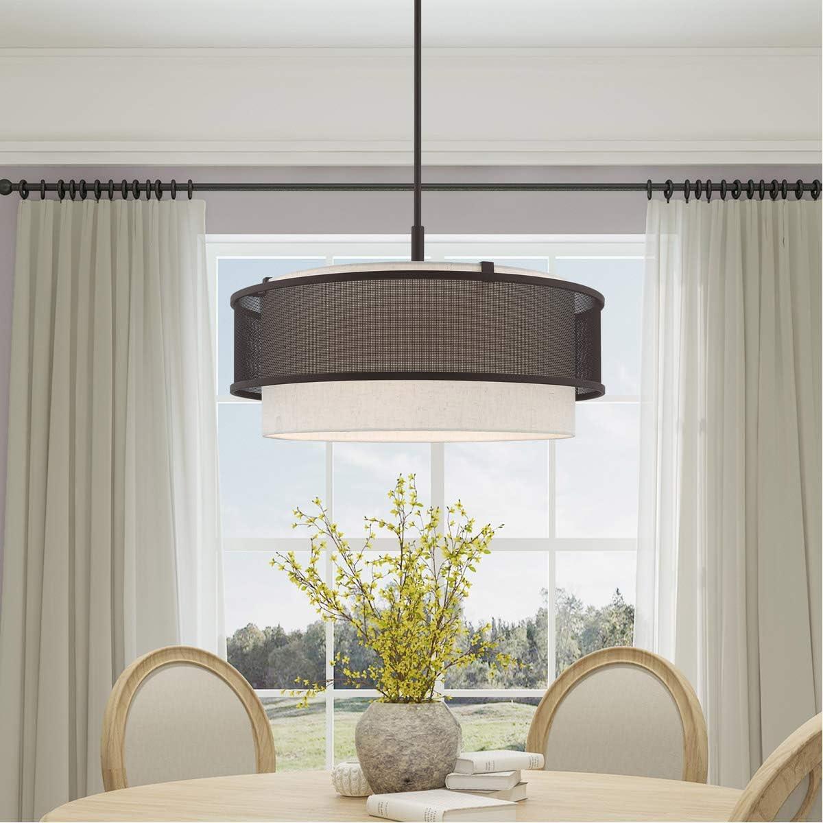 Braddock 5-Light Bronze Drum Pendant with Oatmeal Fabric Shade