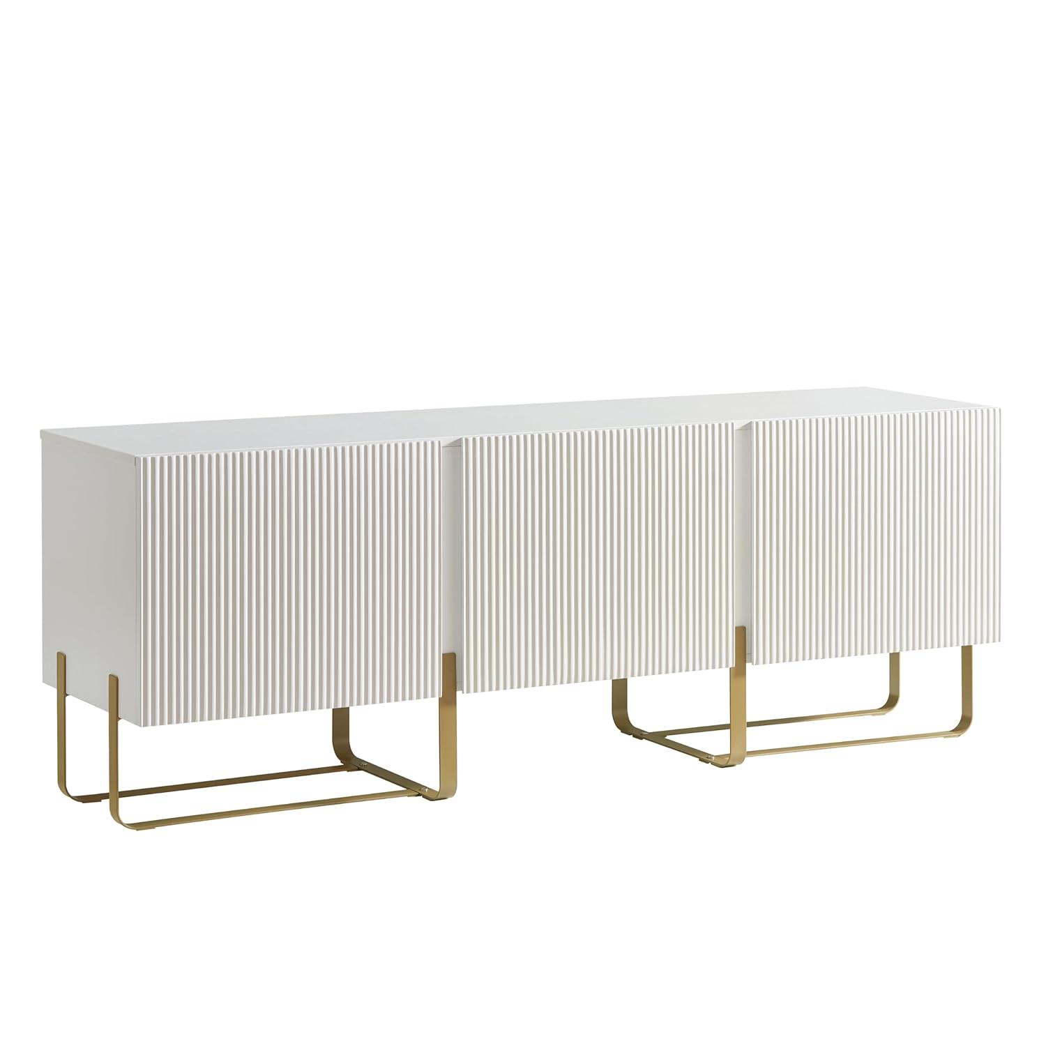 Mignon Contemporary Modern  60" TV Stand with 3 Storage Cabinets, Fits 65 Inches, Entertainment Center Console for Family, Living Room & Bedroom, Metal Legs, White