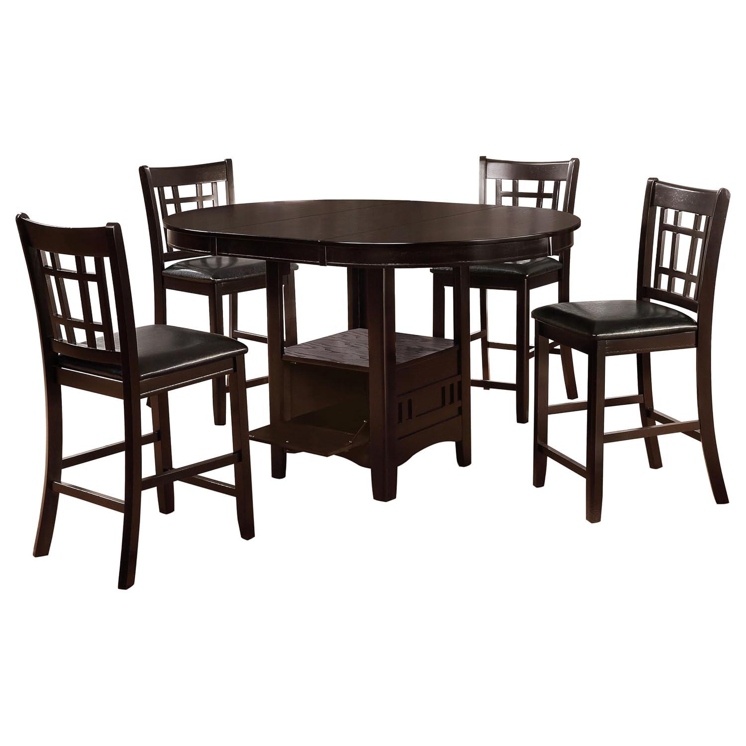 Espresso Oak Veneer Counter Height Dining Set with Black Fabric Chairs