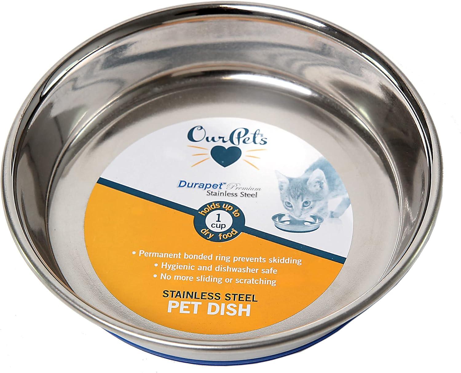 OurPets Premium Rubber Bonded Stainless Steel Cat Bowl Silver 1ea/12 oz