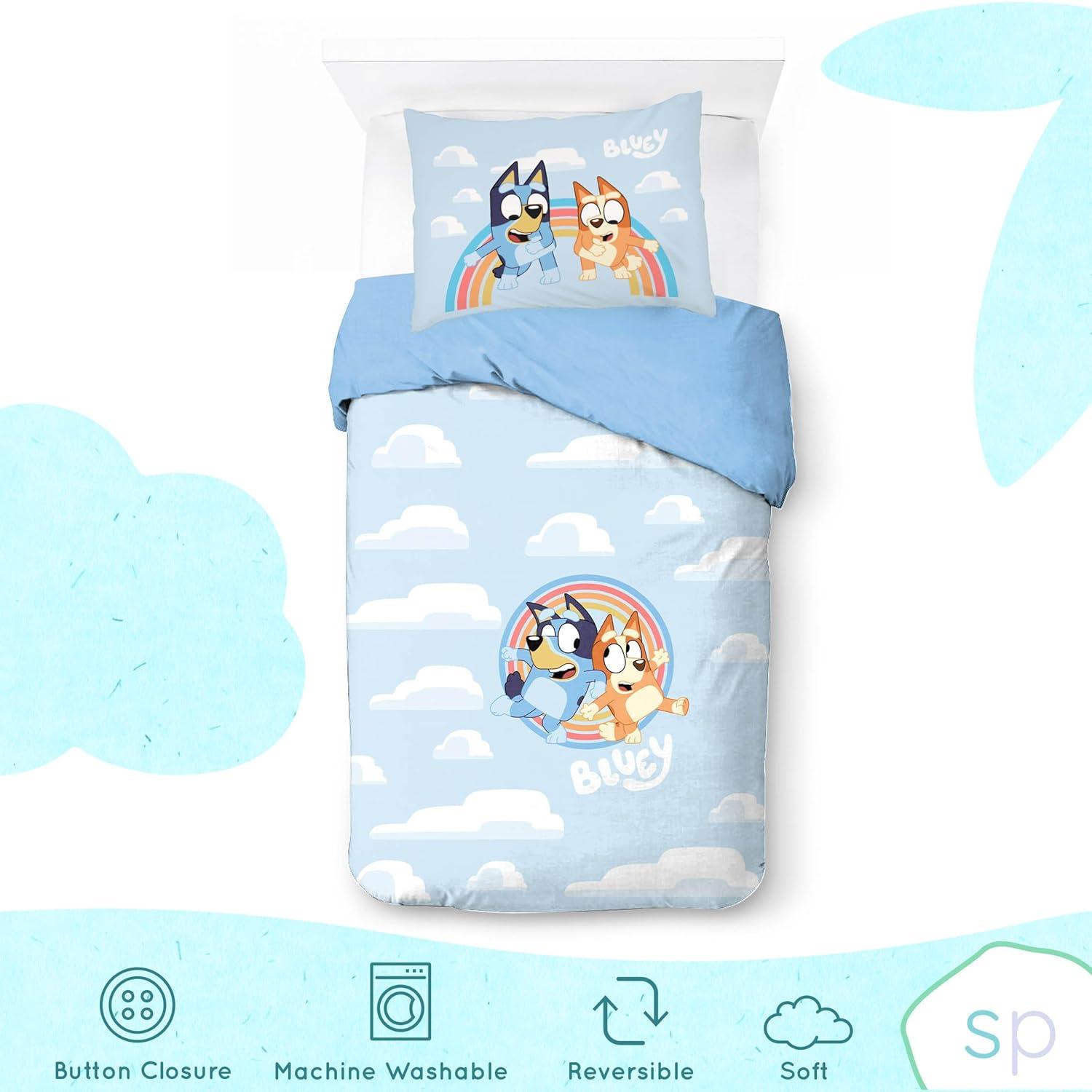 Saturday Park Bluey Rainbow in the Clouds 100% Organic Cotton Twin Duvet Cover & Sham Set