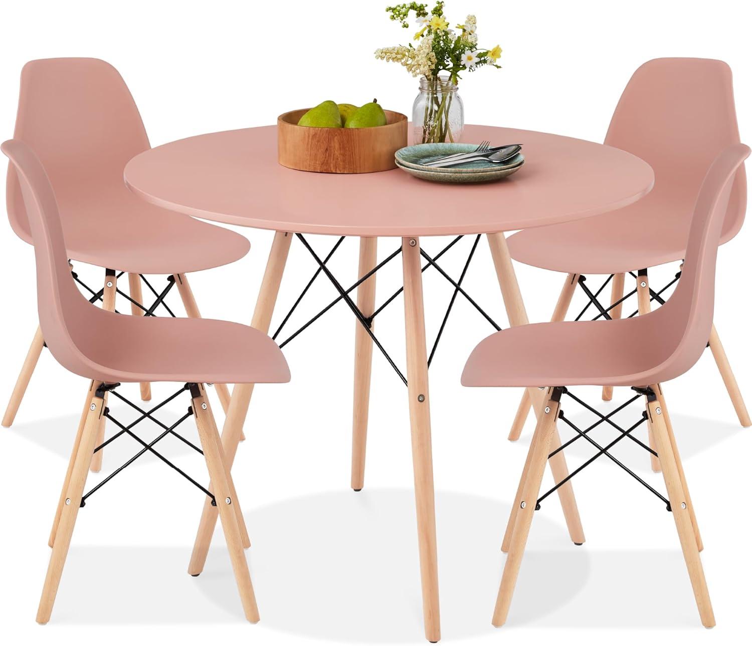 Best Choice Products Mid-Century Modern 5-Piece Dining Set, Pink/Oak