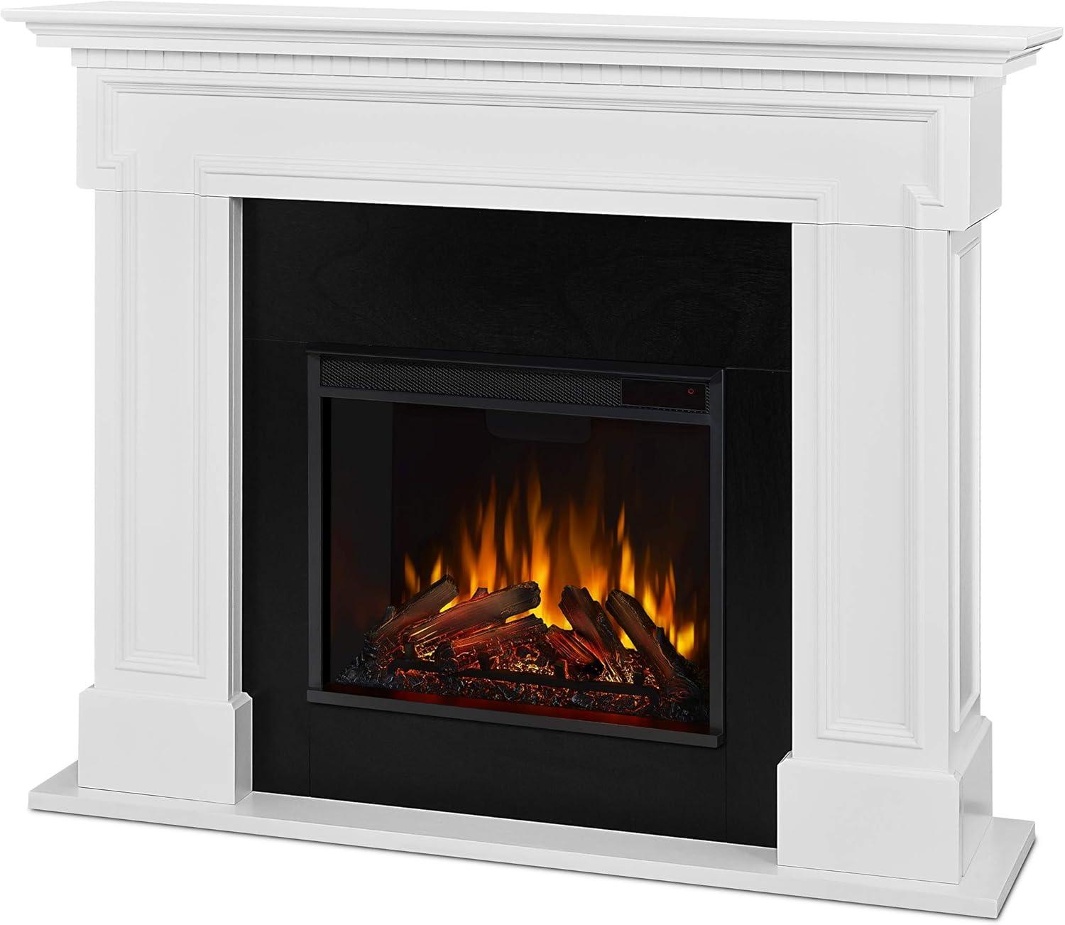 White Freestanding Electric Fireplace with Mantel