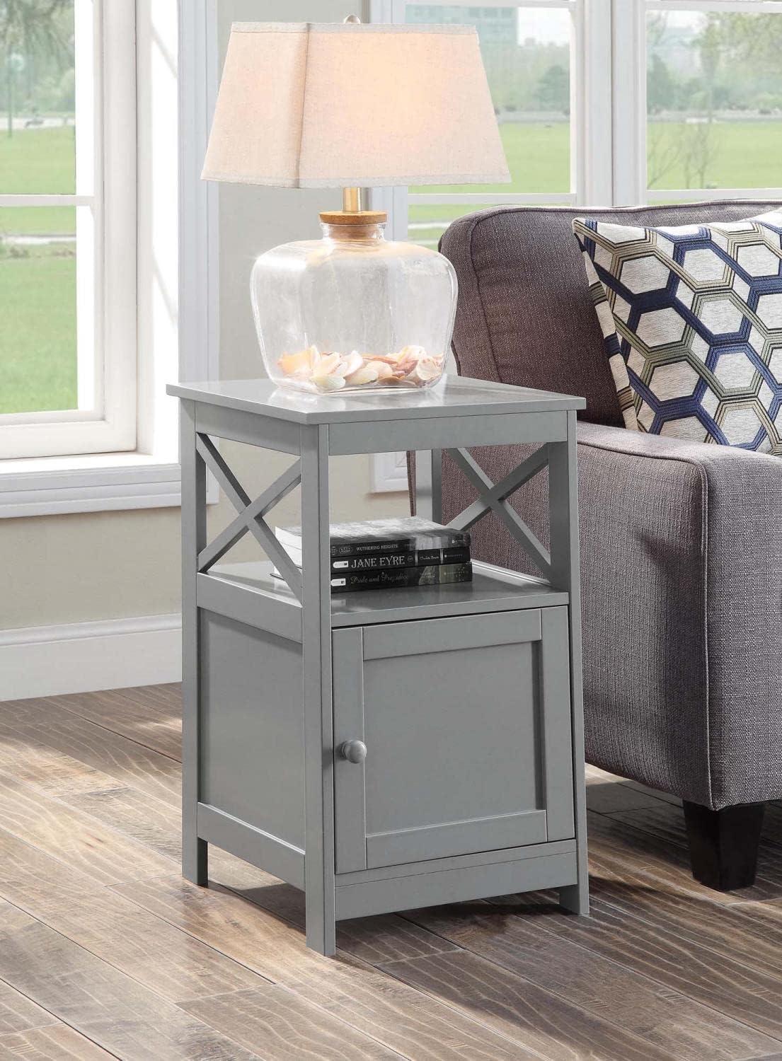 Contemporary Gray Square End Table with Storage Shelf