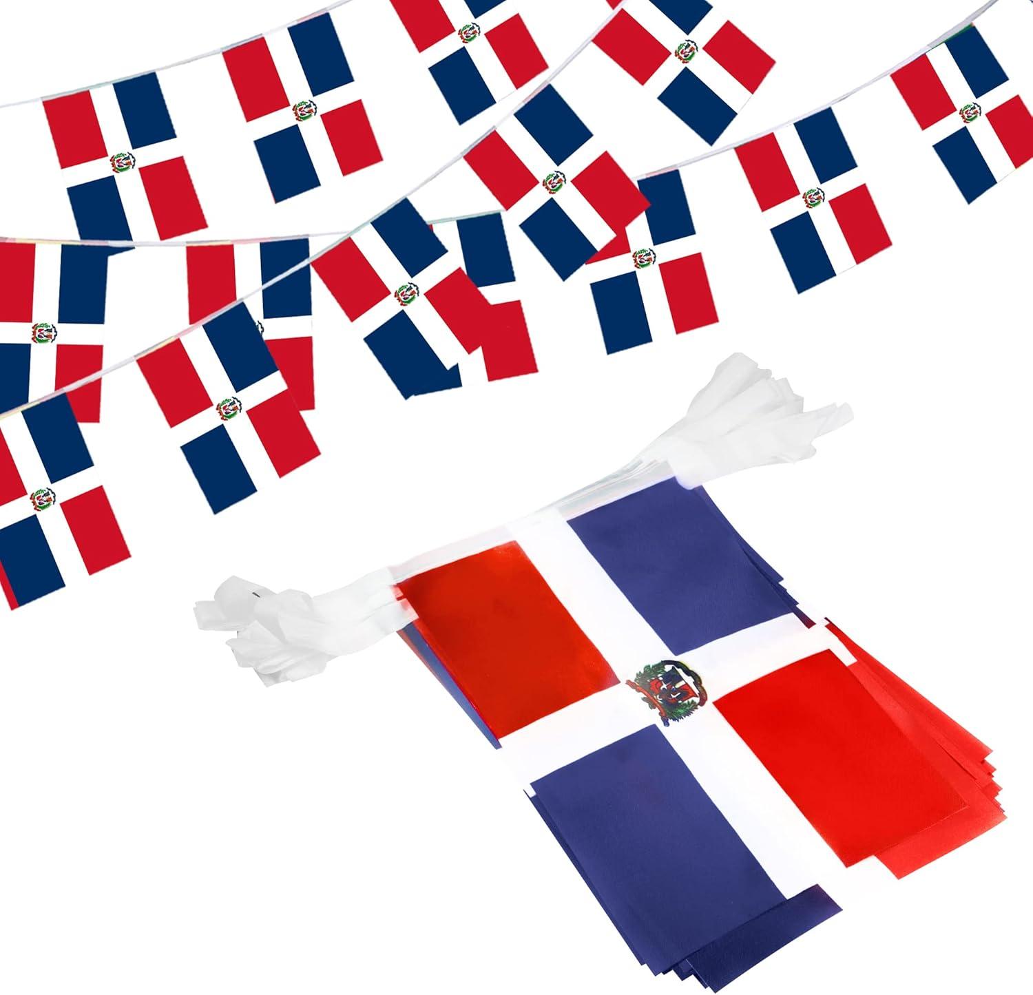 Anley Dominican Republic String Flag Pennant Flags, Patriotic Events 27th of February Independence Day Decoration Sports Bars - 33 Feet 38 Flags