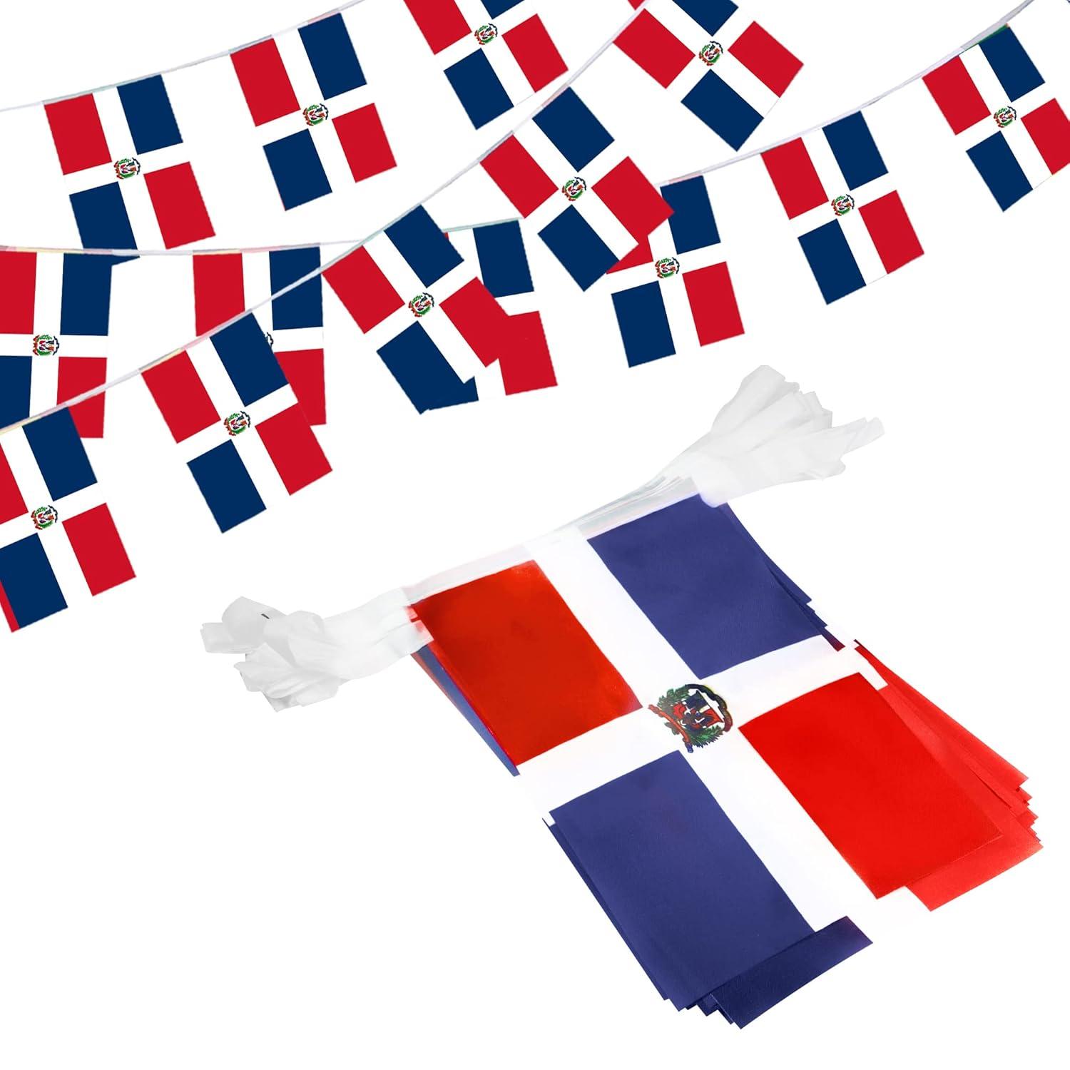 Anley Dominican Republic String Flag Pennant Flags, Patriotic Events 27th of February Independence Day Decoration Sports Bars - 33 Feet 38 Flags