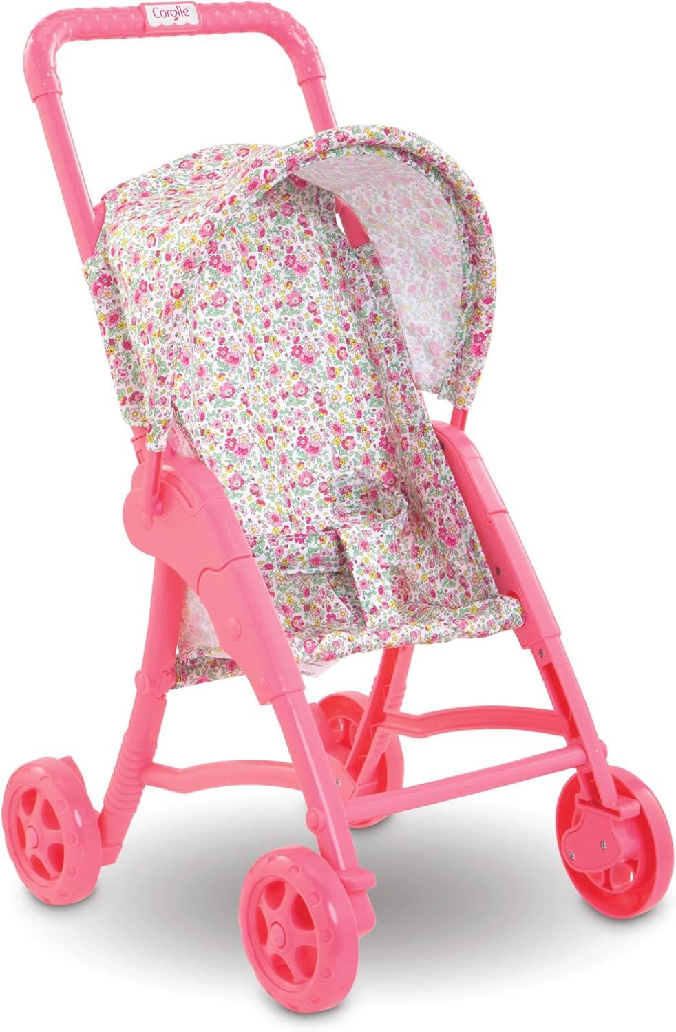 Corolle Baby Doll Stroller with Folding Canopy - Mon Premier Poupon Accessory Fits 12" Dolls, Pink/Floral Pattern, for Kids Ages 18 Months and up
