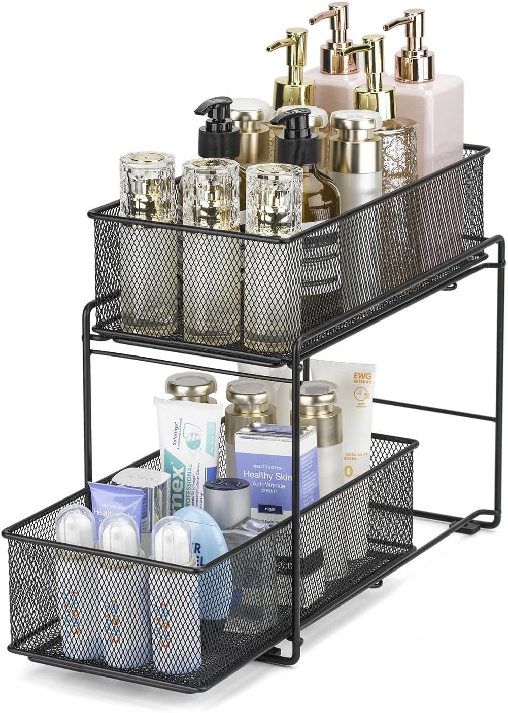 Sorbus 2 Tier Under the Sink Organizer Baskets with Mesh Sliding Drawers