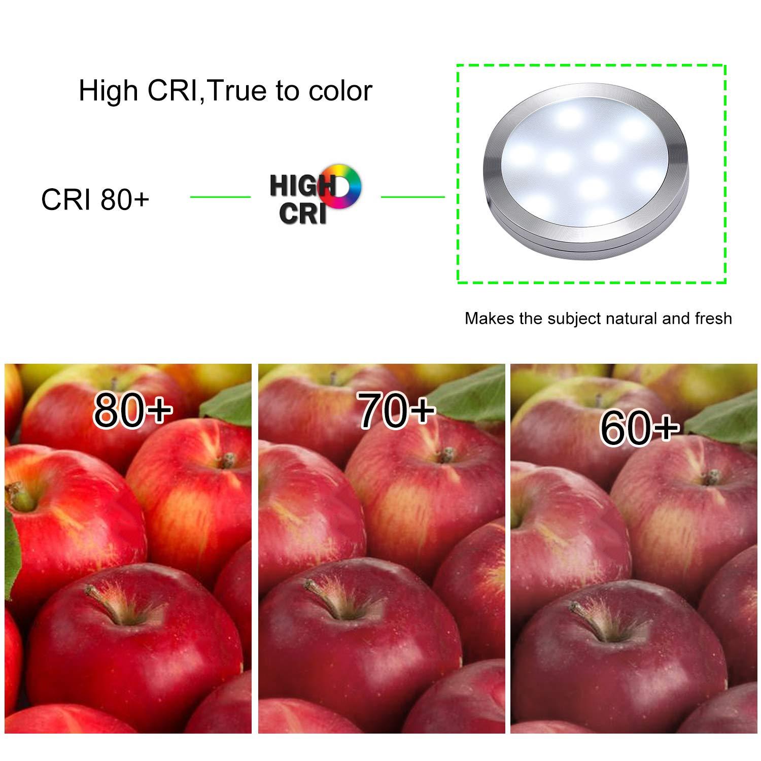 AIBOO Linkable Under Cabinet LED Lighting 12V Dimmable Puck Lights with Wireless RF Remote Control, Hardwired & Wall Plug in for Counter Lighting(6 Lights, Warm White)