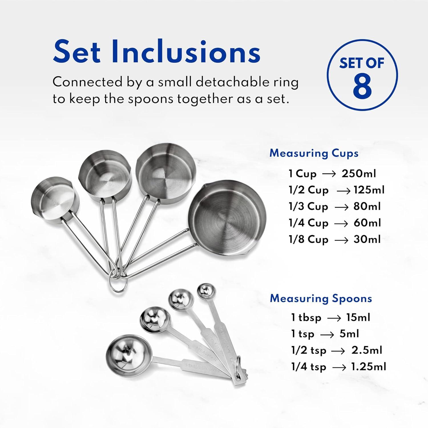 Winysin Stackable 8 Pc Stainless Steel Measuring Cup And Spoon Set,Stainless Steel Measuring Cups And Spoons Combo Set Measuring Cups Stainless Steel