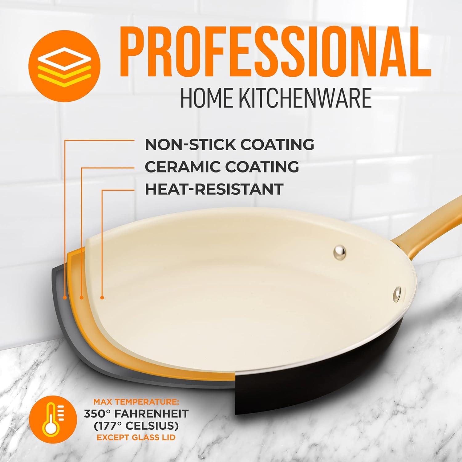 12" Non-Stick Fry Pan with Golden Handle and Lid